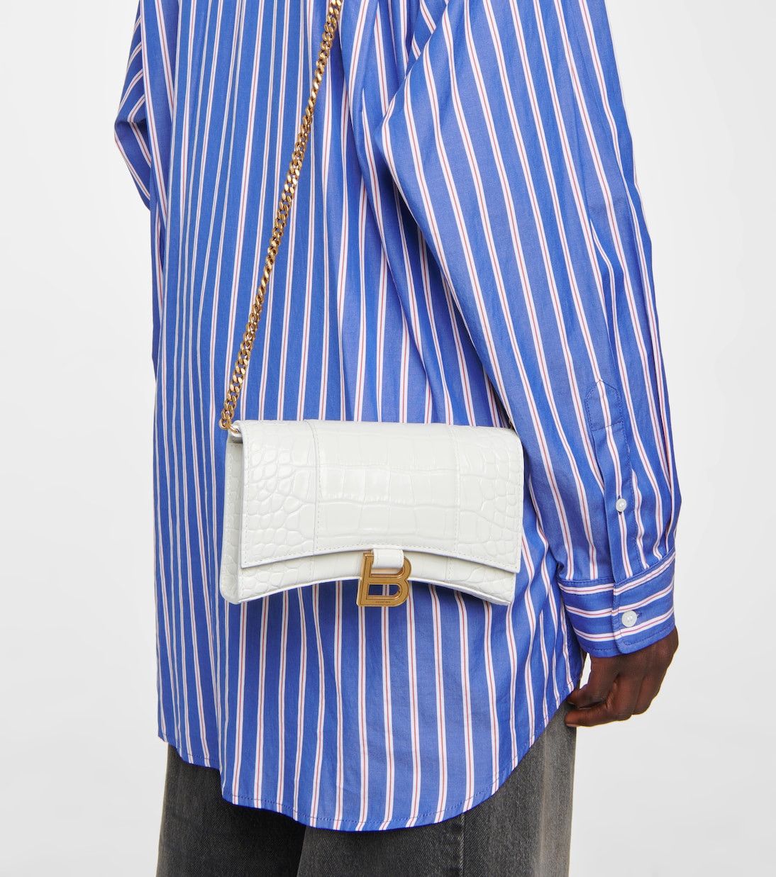 Balenciaga Hourglass leather wallet on chain bag in white Size ONE SIZE - 4 Thumbnail
