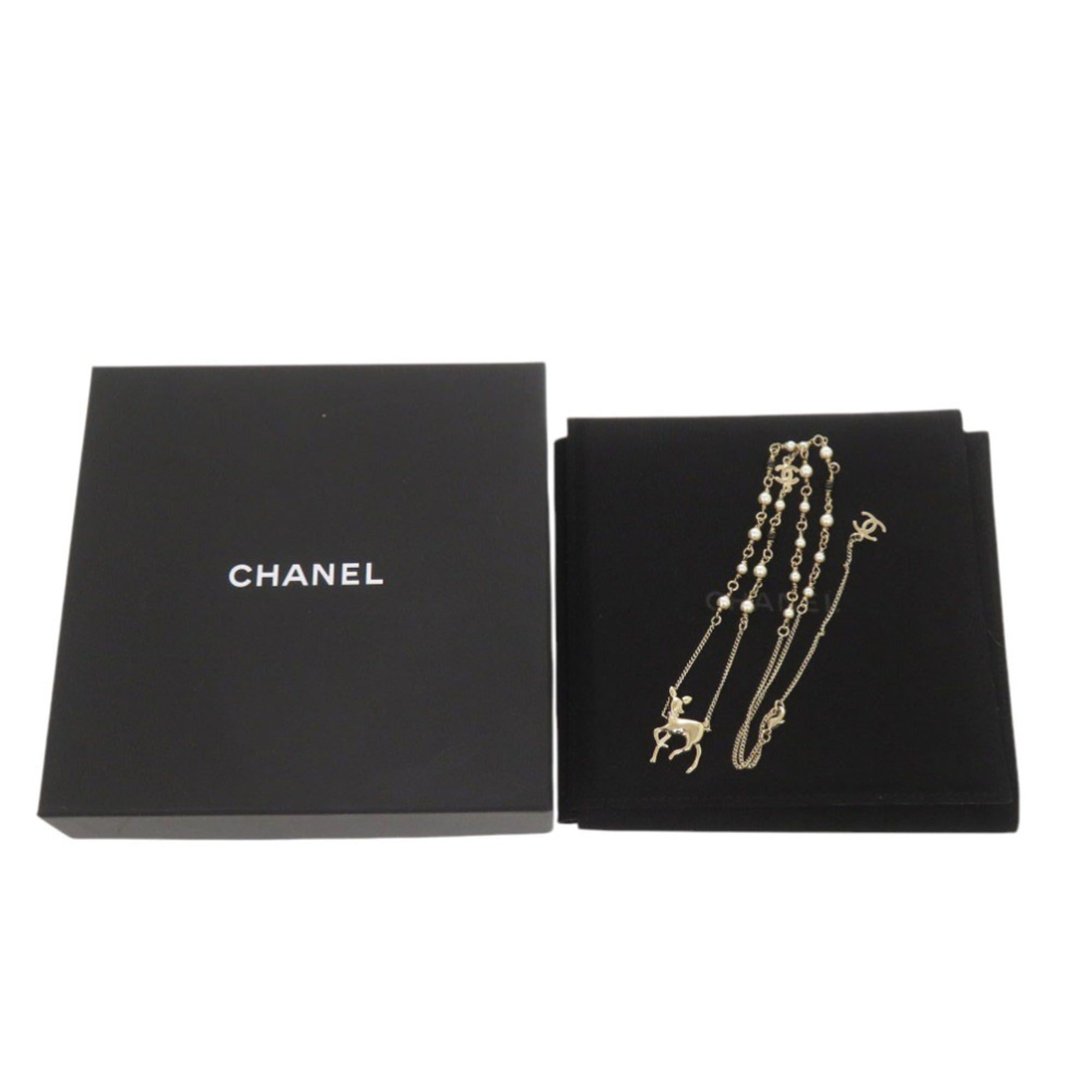 Chanel Like new Chanel deer motif GP rhinestone gold necklace 1815CHANEL Size ONE SIZE - 2 Thumbnail