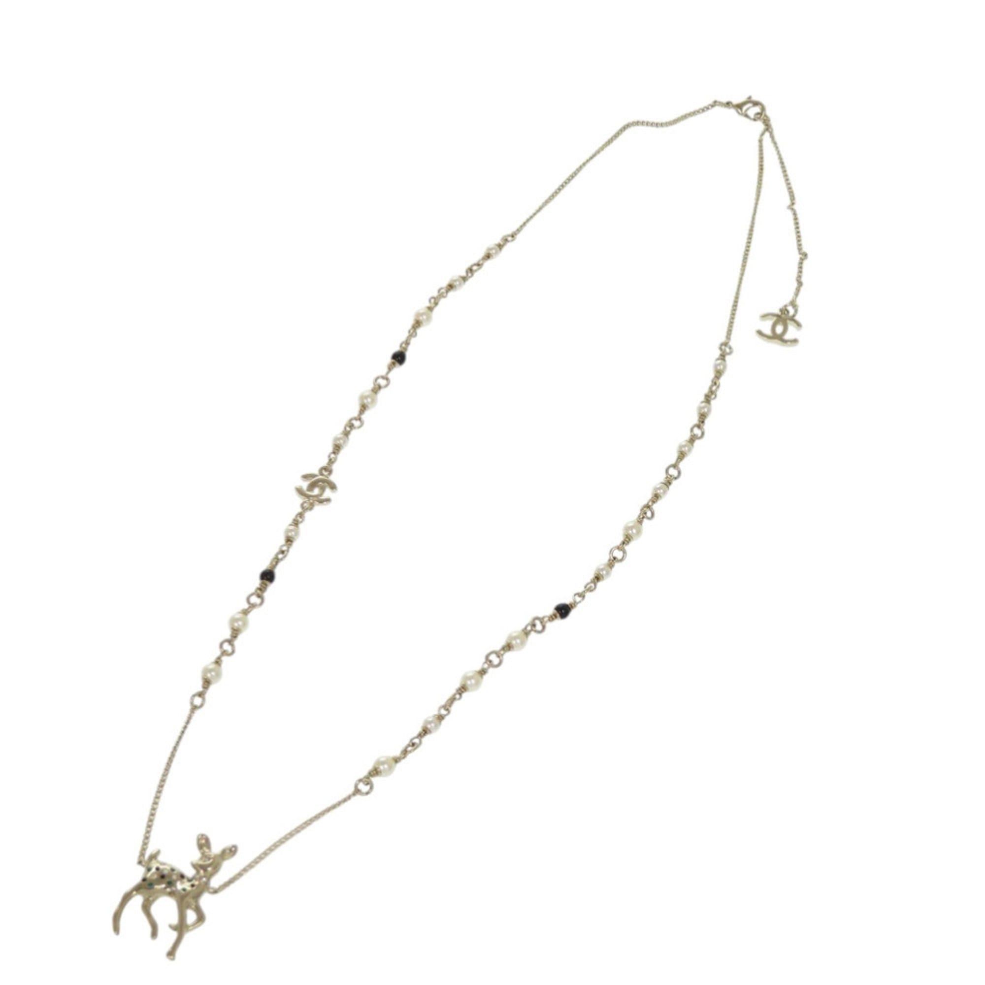 Chanel Like new Chanel deer motif GP rhinestone gold necklace 1815CHANEL Size ONE SIZE - 3 Thumbnail