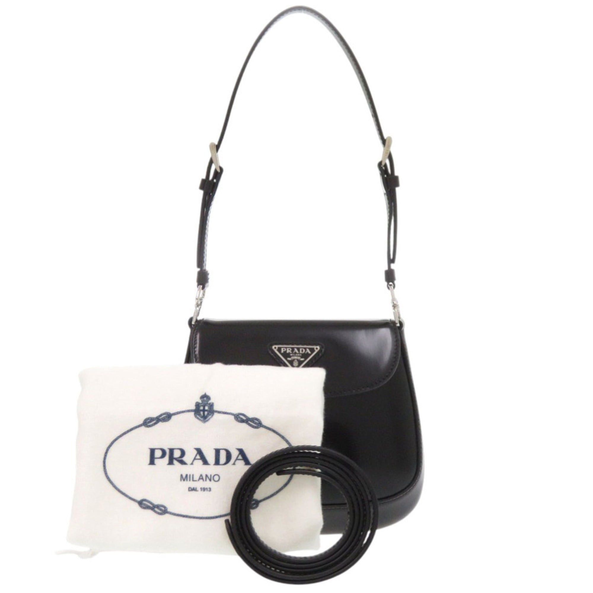Prada Unused Prada SPAZZOLATO 1BH188 Triangle Logo Leather Black 2-Way Shoulder Bag 0709PRADA Size ONE SIZE - 2 Thumbnail
