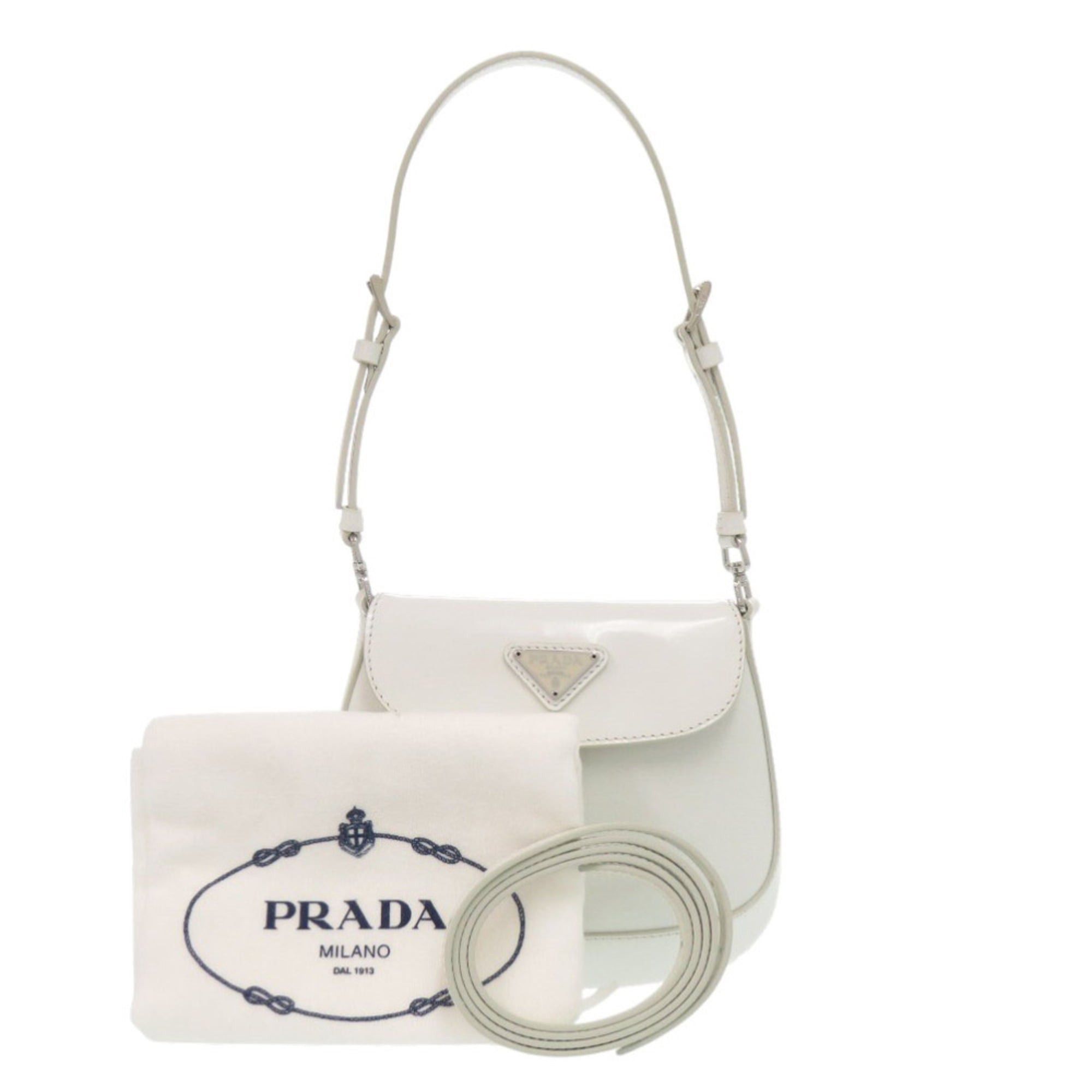 Prada Unused Prada SPAZZOLATO 1BH188 Triangle Logo Leather White 2-Way Shoulder Bag 0372PRADA Size ONE SIZE - 2 Thumbnail