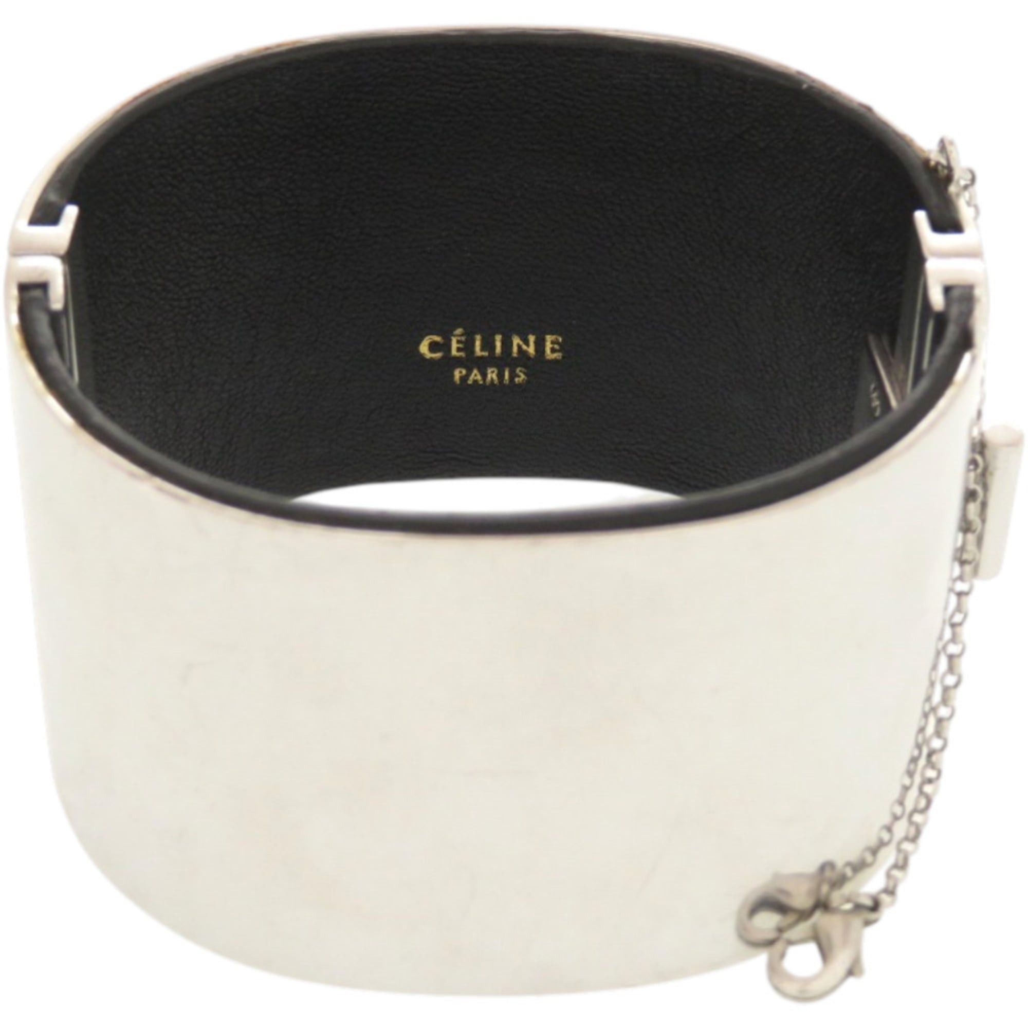 Celine Excellent condition Celine Manchette metal, leather and silver bangle 1232CELINE Size ONE SIZE - 2 Thumbnail