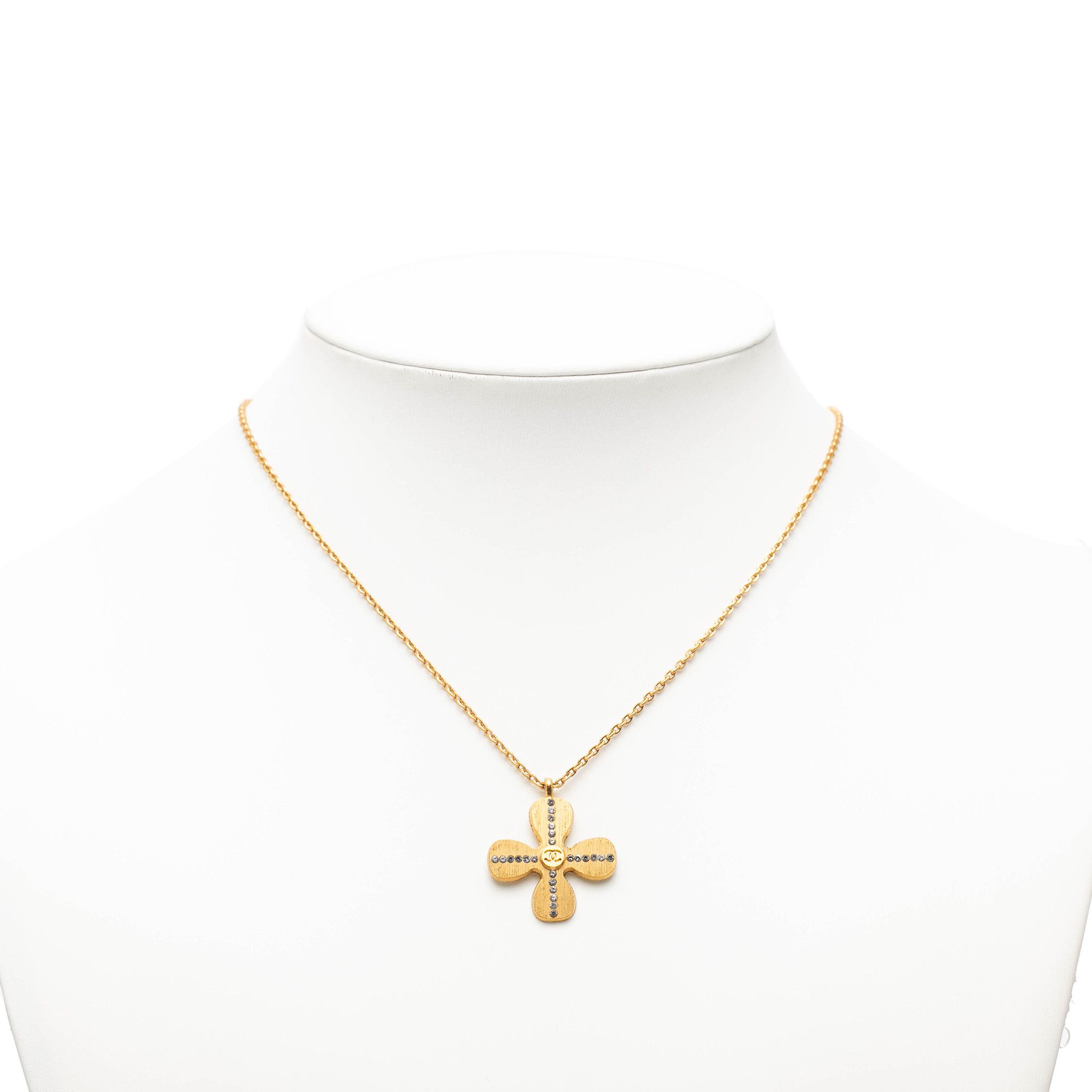 Chanel Chanel Gold Plated CC Crystal Clover Pendant Necklace Size ONE SIZE - 6 Thumbnail