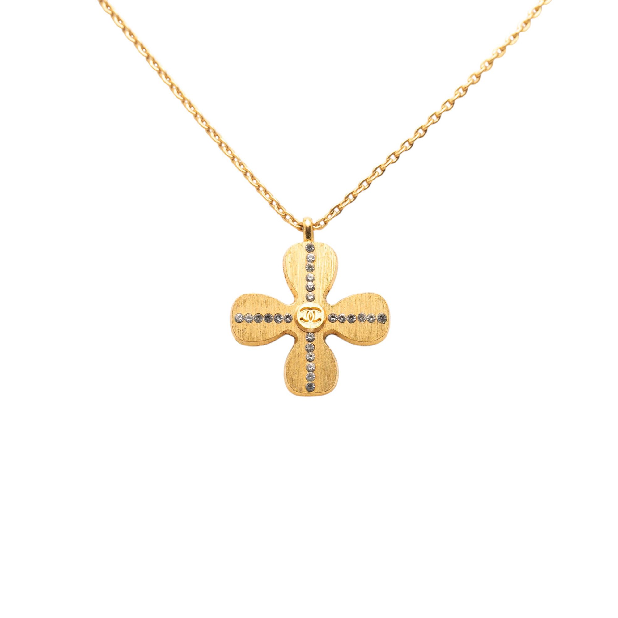Chanel Chanel Gold Plated CC Crystal Clover Pendant Necklace Size ONE SIZE - 2 Thumbnail