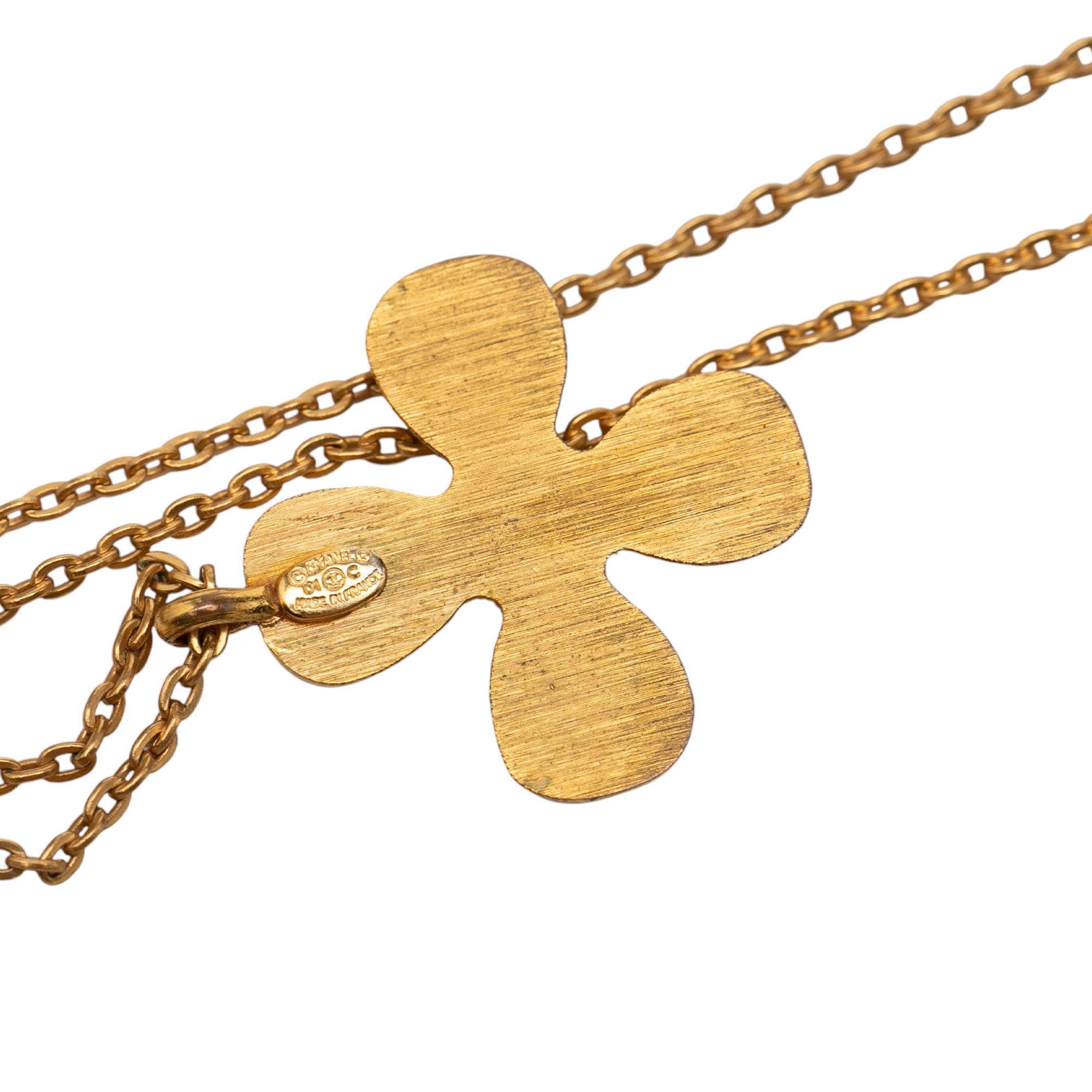 Chanel Chanel Gold Plated CC Crystal Clover Pendant Necklace Size ONE SIZE - 4 Thumbnail