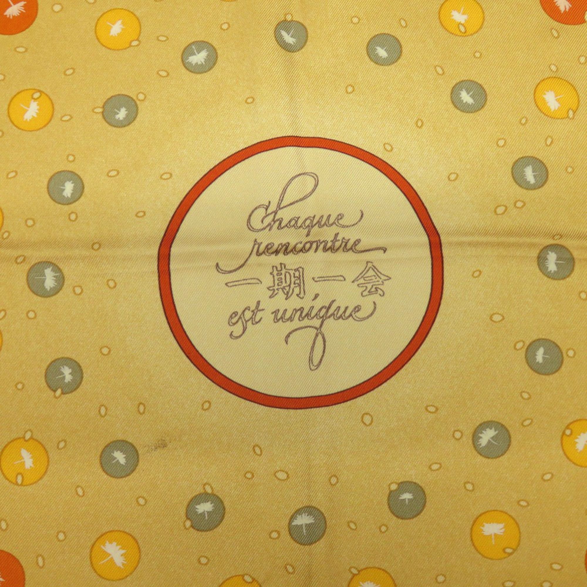 Hermes Excellent condition Hermès Carré 90 "Ichigo Ichie" Chaque Rencontre Est Unique silk scarf/muffler in yellow, orange, and green. 1115HERMES Size ONE SIZE - 3 Thumbnail