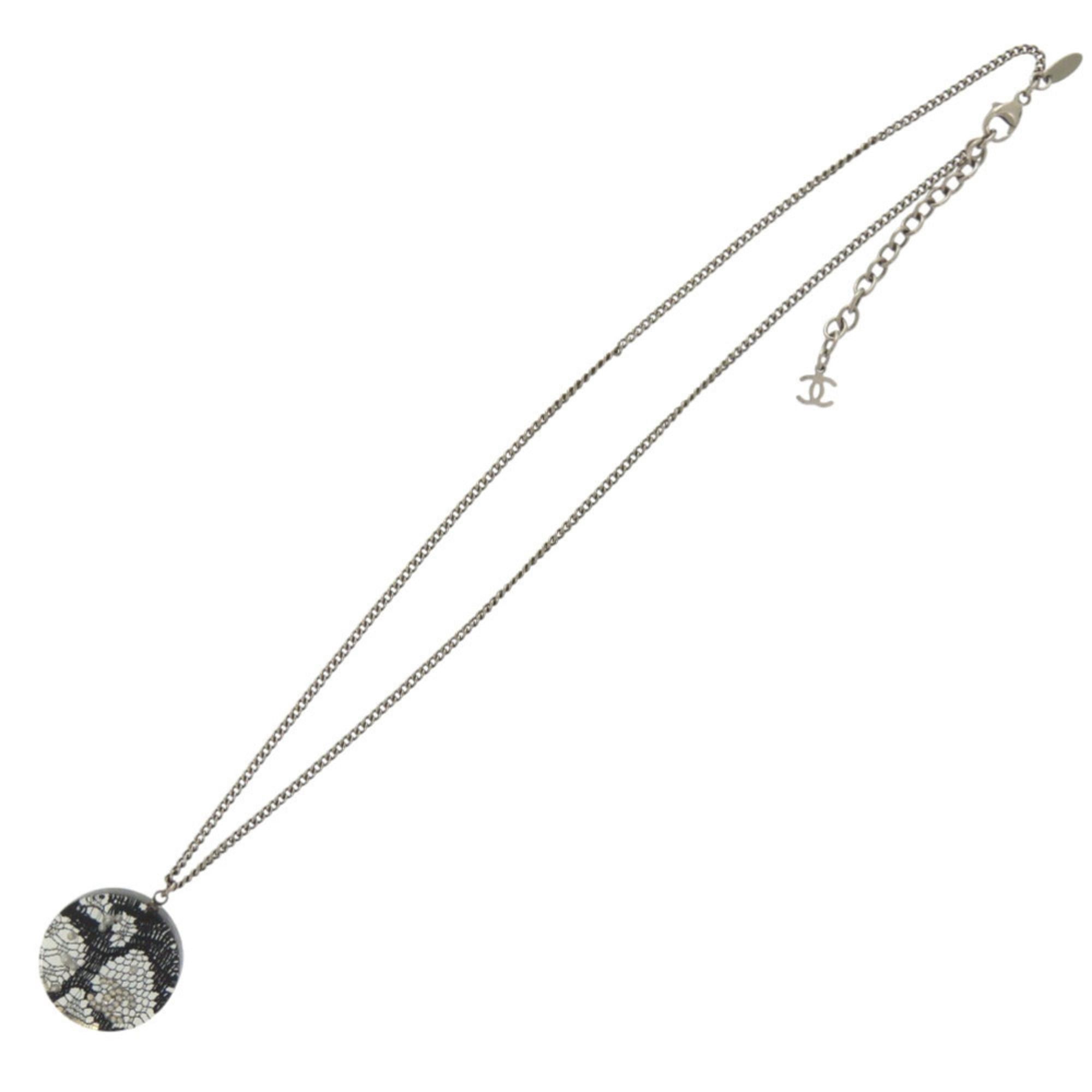 Chanel Excellent condition Chanel Coco Mark lace, faux pearl, stone, and resin necklace in silver black. Item number 0057CHANEL Size ONE SIZE - 3 Thumbnail