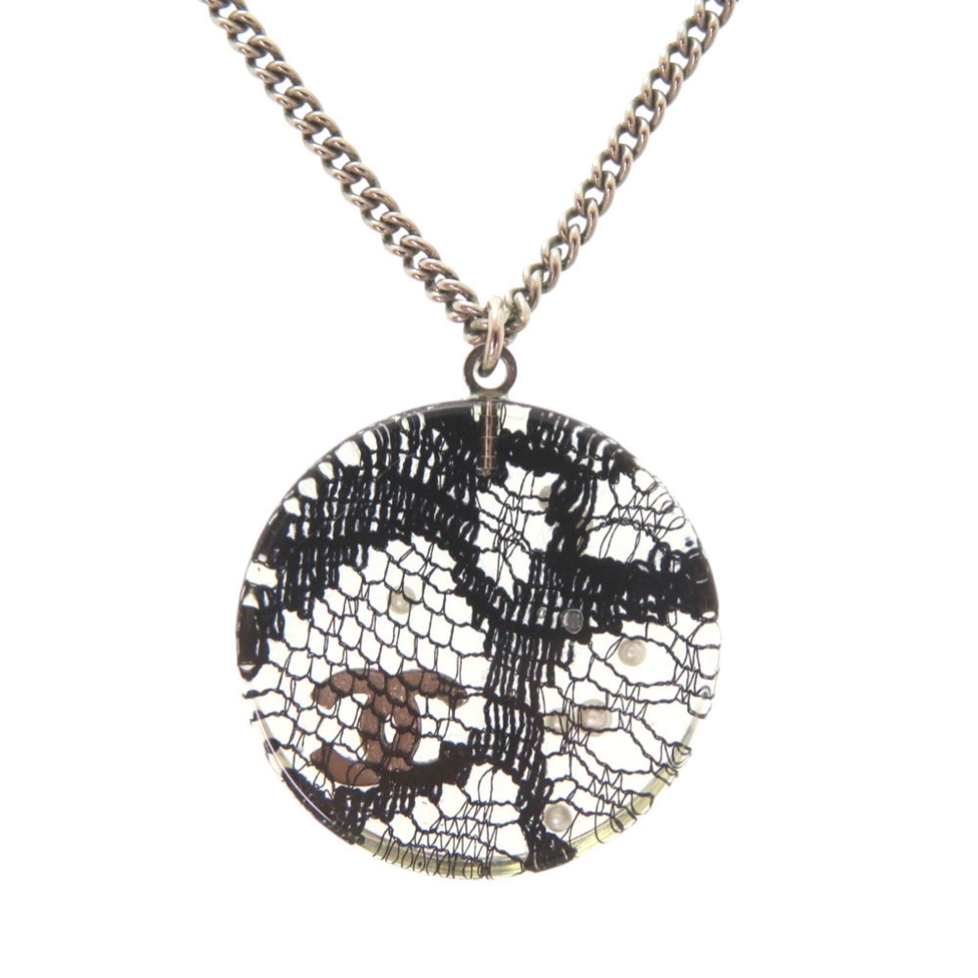 Chanel Excellent condition Chanel Coco Mark lace, faux pearl, stone, and resin necklace in silver black. Item number 0057CHANEL Size ONE SIZE - 2 Thumbnail