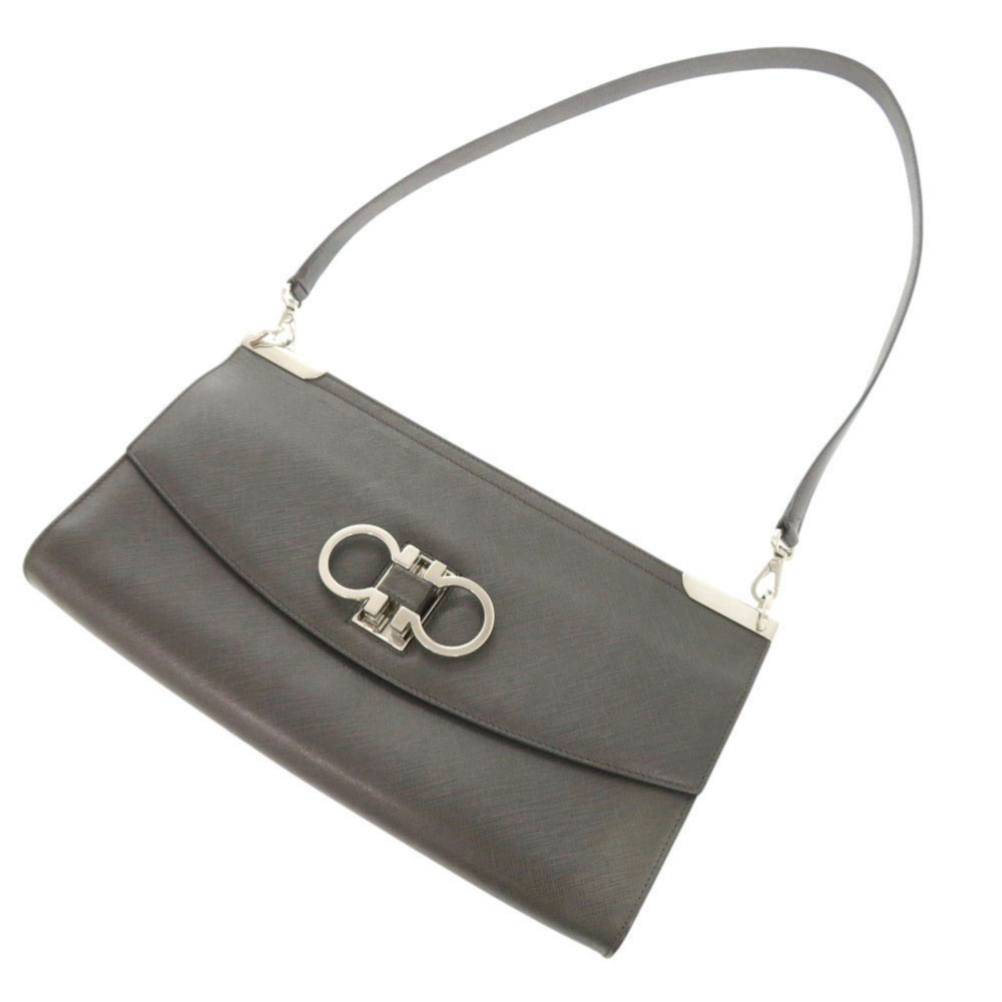 Salvatore Ferragamo Excellent condition Salvatore Ferragamo Double Gancini Leather Dark Gray Shoulder Bag 1249Salvatore Size ONE SIZE - 5 Thumbnail