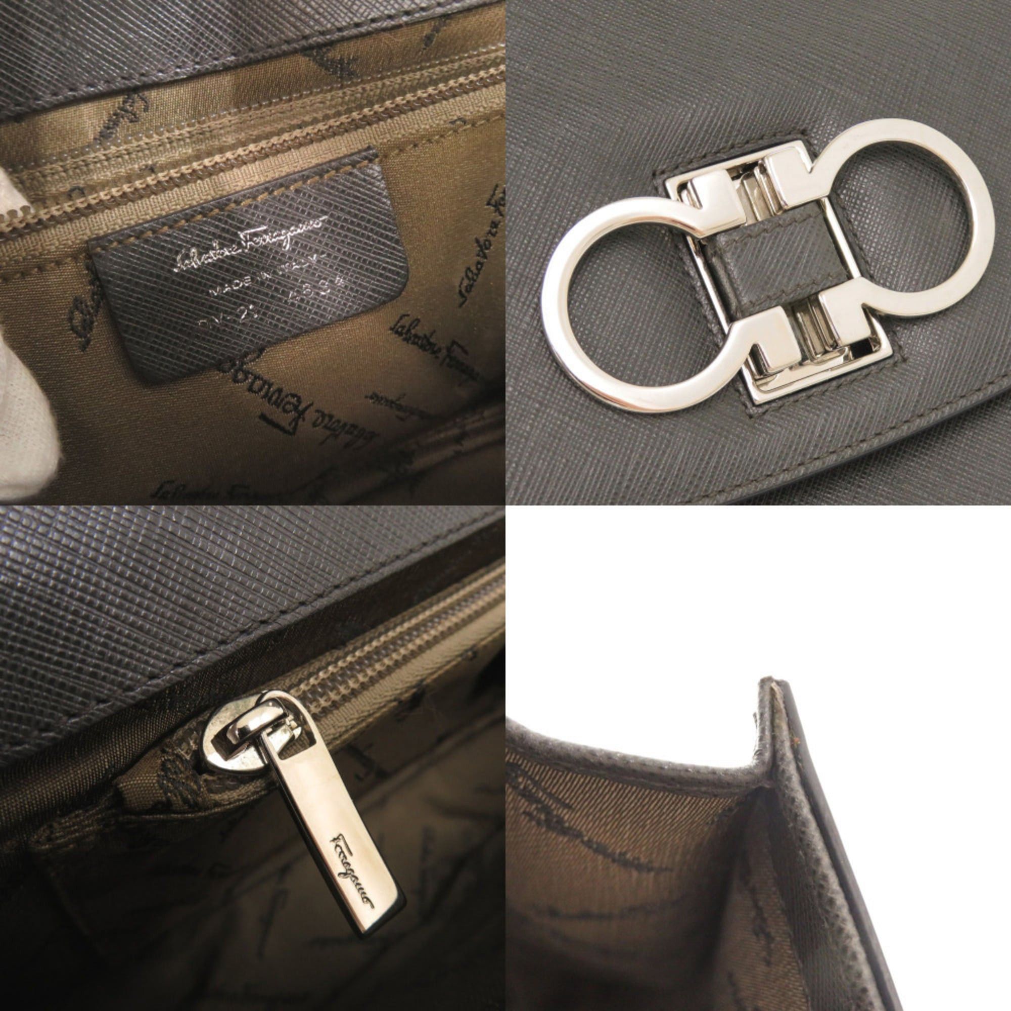 Salvatore Ferragamo Excellent condition Salvatore Ferragamo Double Gancini Leather Dark Gray Shoulder Bag 1249Salvatore Size ONE SIZE - 8 Thumbnail