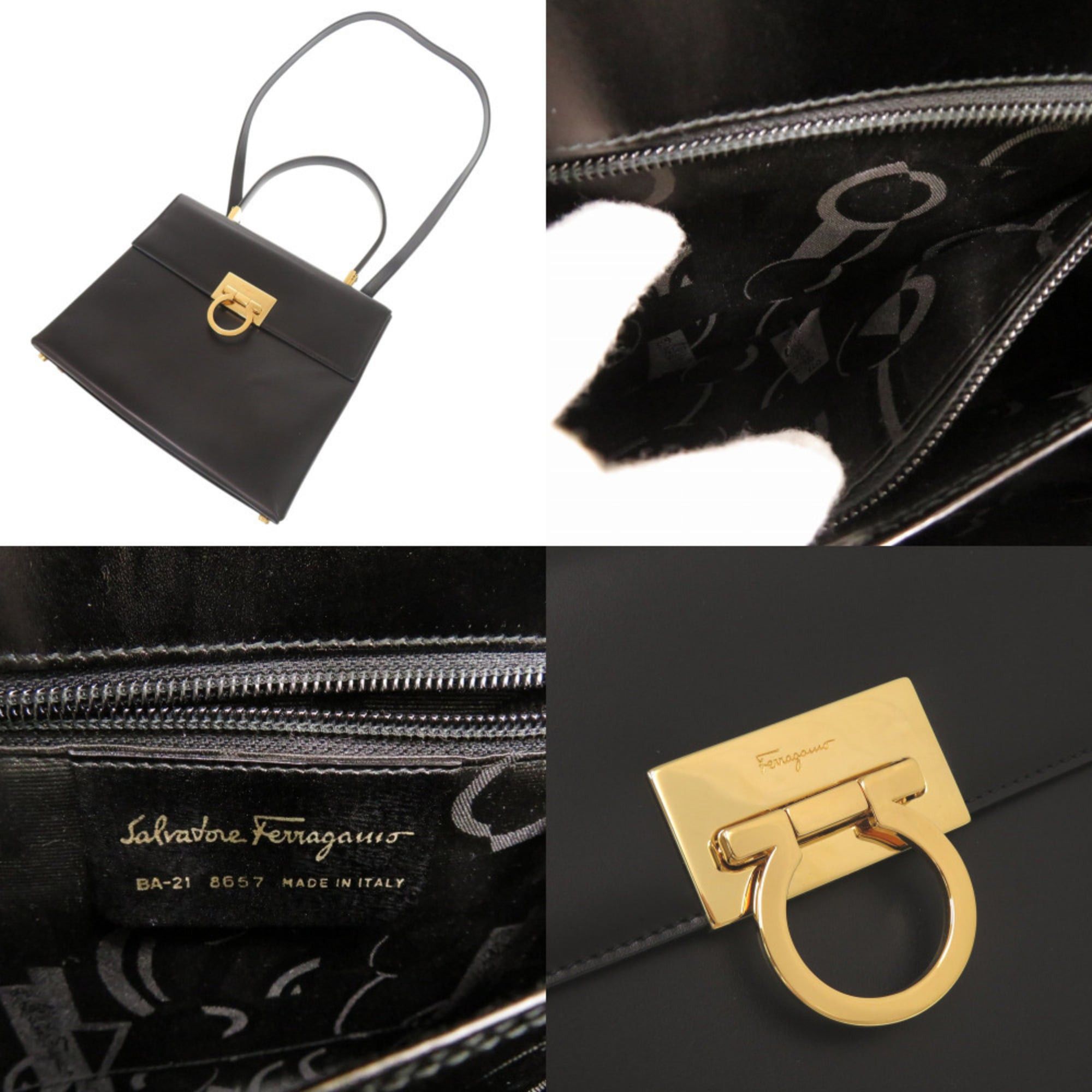 Salvatore Ferragamo Excellent condition Salvatore Ferragamo Gancini leather black 2-way handbag/shoulder bag, 0003Salvatore Size ONE SIZE - 8 Thumbnail