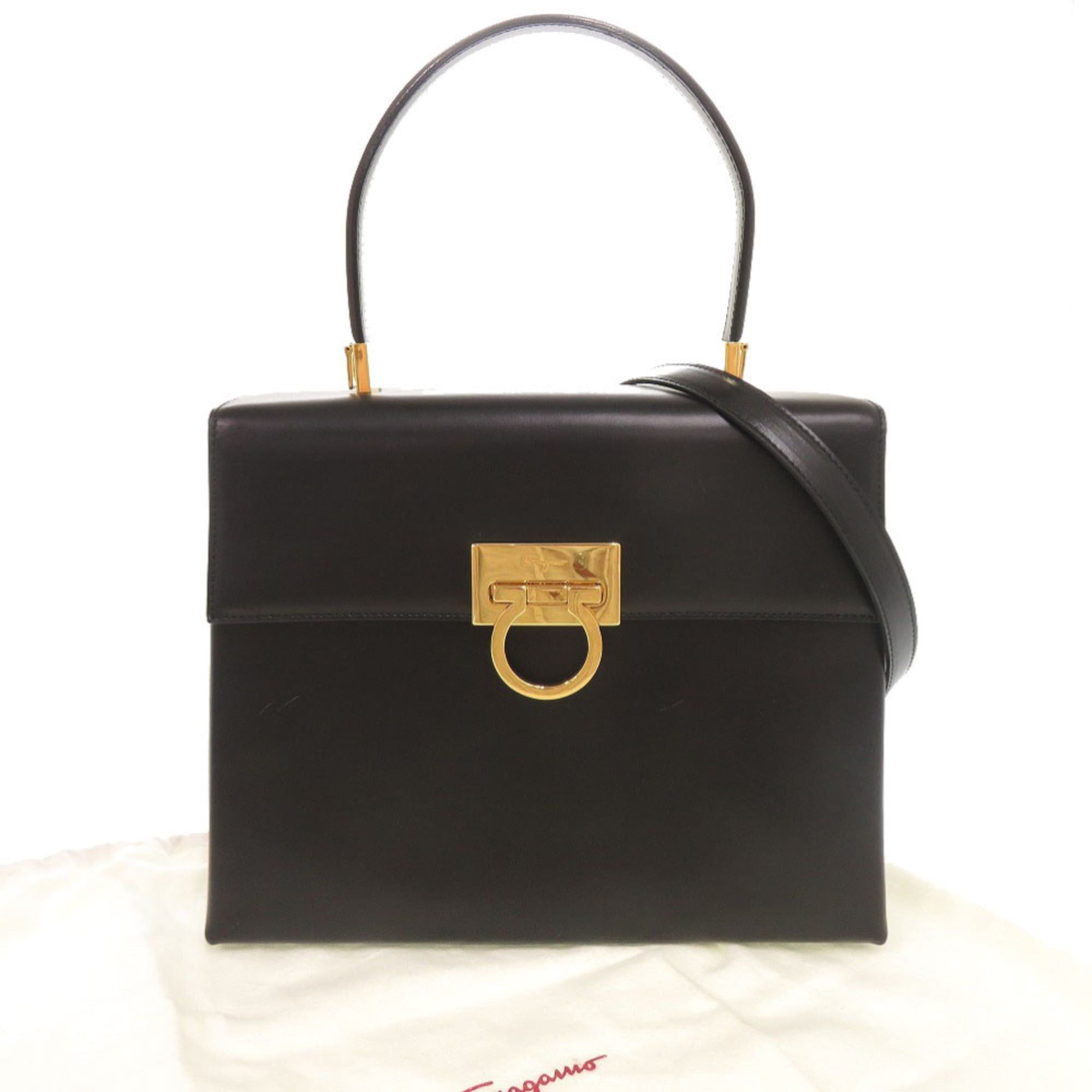 Salvatore Ferragamo Excellent condition Salvatore Ferragamo Gancini leather black 2-way handbag/shoulder bag, 0003Salvatore Size ONE SIZE - 2 Thumbnail
