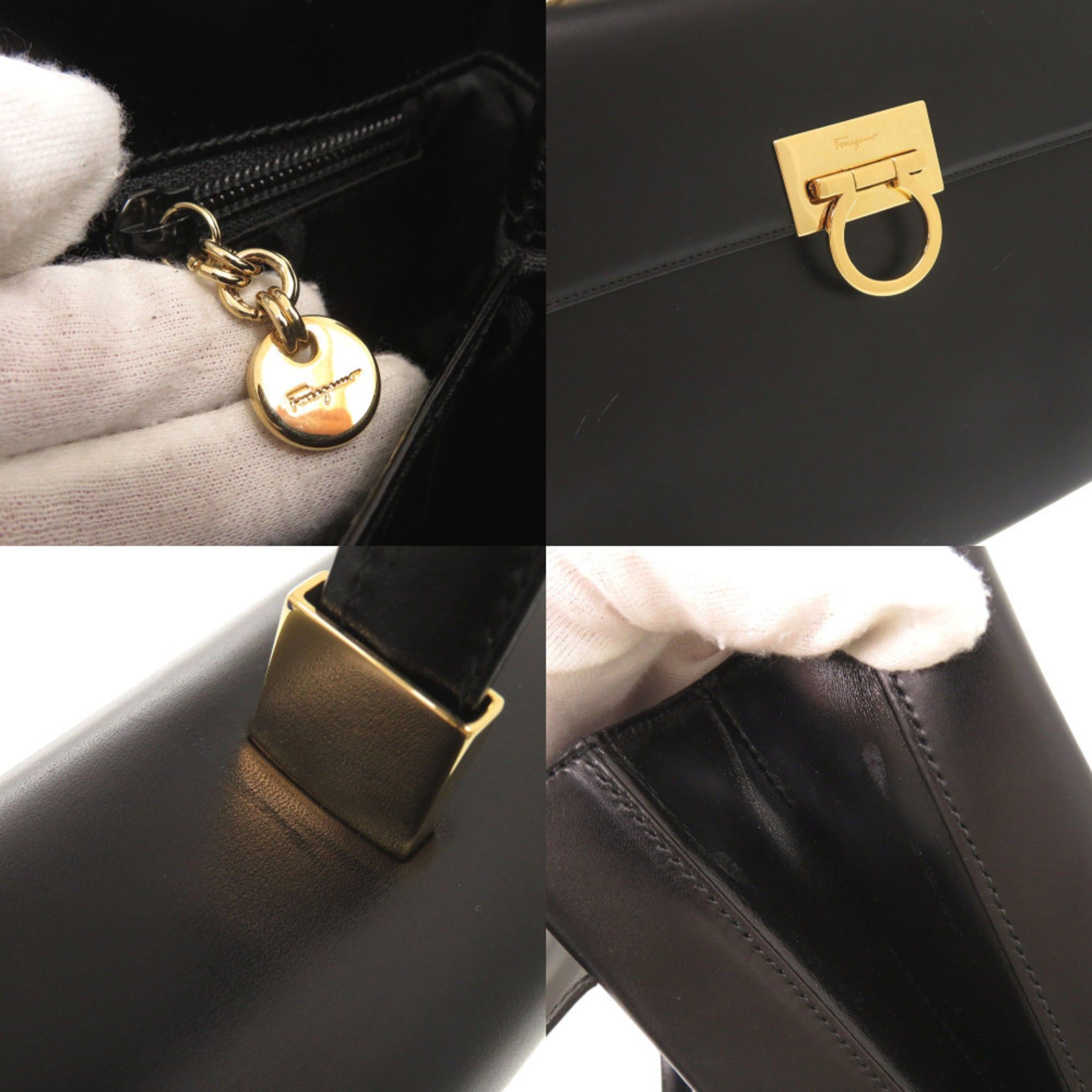 Salvatore Ferragamo Excellent condition Salvatore Ferragamo Gancini leather black 2-way handbag/shoulder bag, 0003Salvatore Size ONE SIZE - 9 Thumbnail