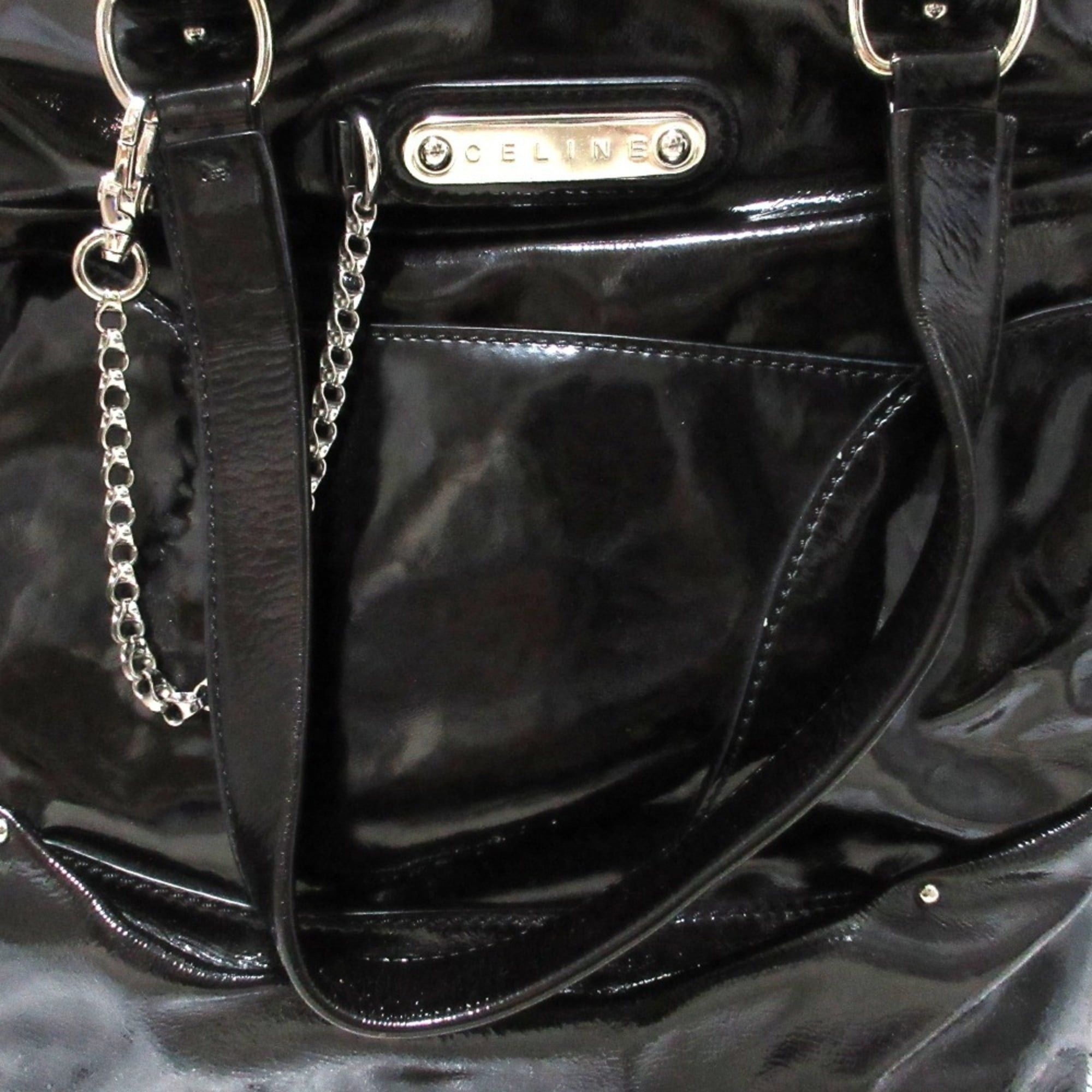 Celine Good condition Celine enamel chain tote bag in black. Women's. Luxs. Pre-owned brand. Size ONE SIZE - 12 Thumbnail