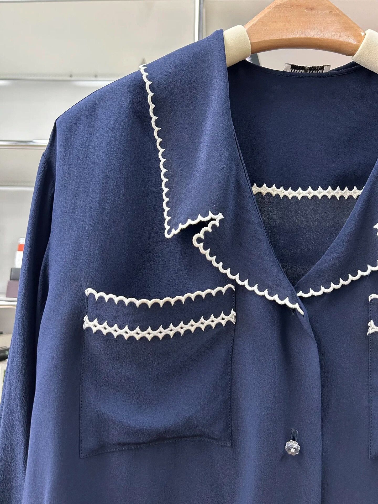 Miu Miu Miu Miu Navy Silk Shirt Size XS / US 0-2 / IT 36-38 - 3 Thumbnail