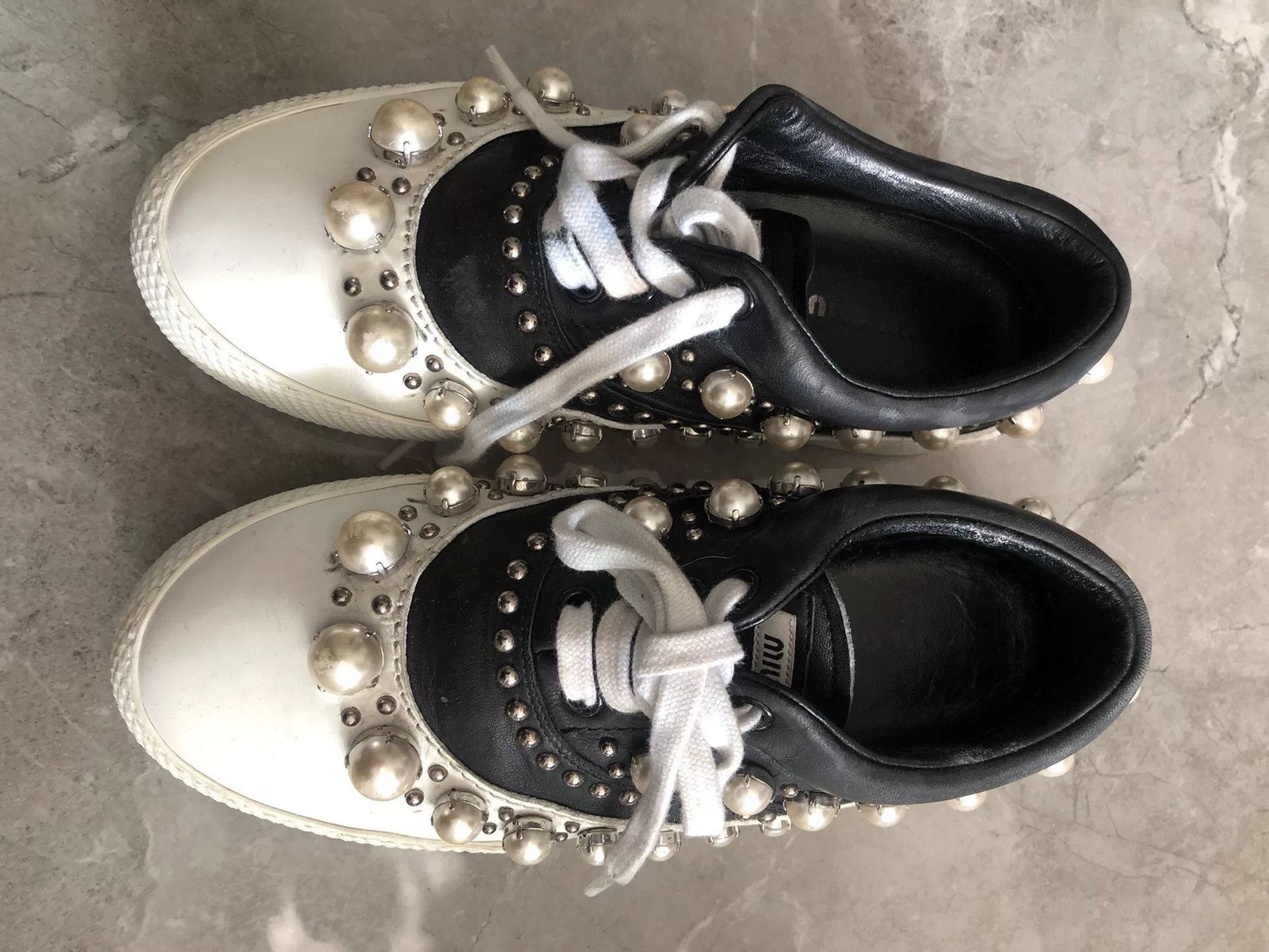 Miu Miu Miu Miu Limited Pearl Shell-Toe Sneakers Size US 4 / IT 34 - 2 Thumbnail