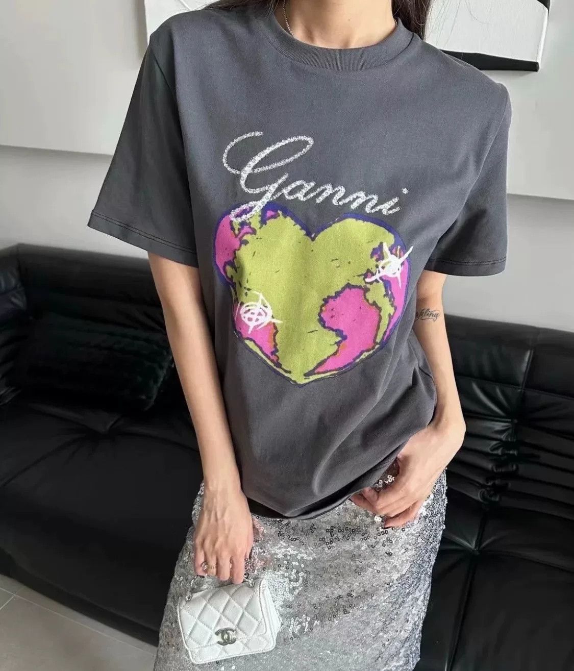 Ganni Ganni Gray Short-Sleeve T-Shirt Size XS / US 0-2 / IT 36-38 - 3 Thumbnail