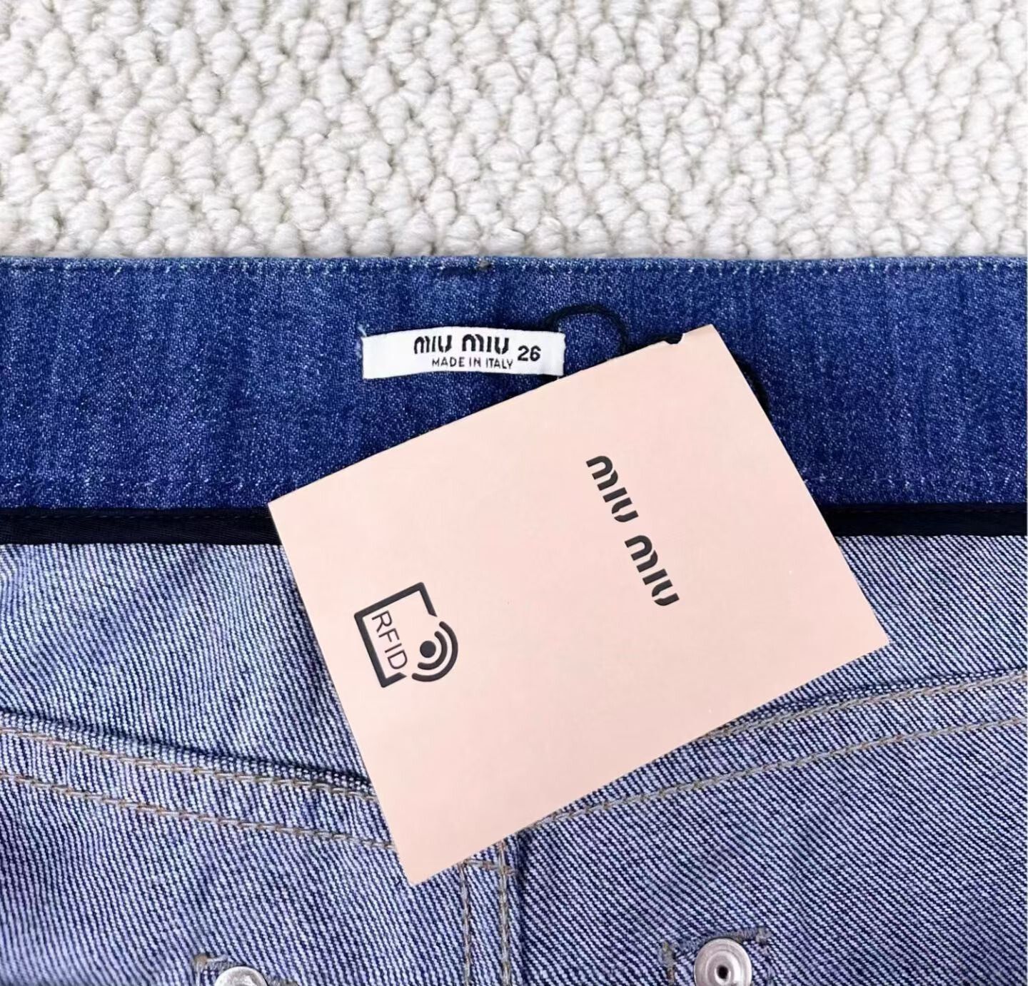 Miu Miu Miu Miu Blue Rhinestone Logo Denim Pants Size 26" / US 2 / IT 38 - 3 Thumbnail