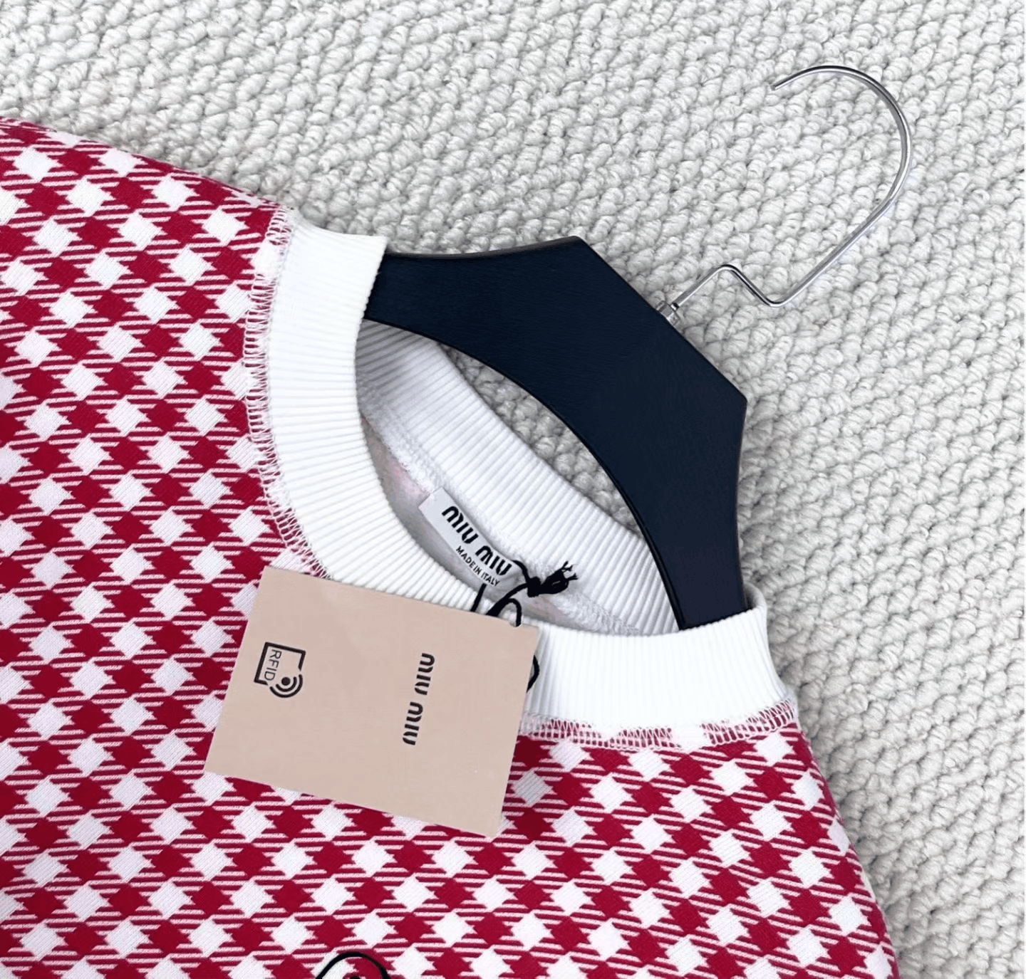 Miu Miu Miu Miu White Red Houndstooth Logo Sweatshirt Size S / US 4 / IT 40 - 3 Thumbnail
