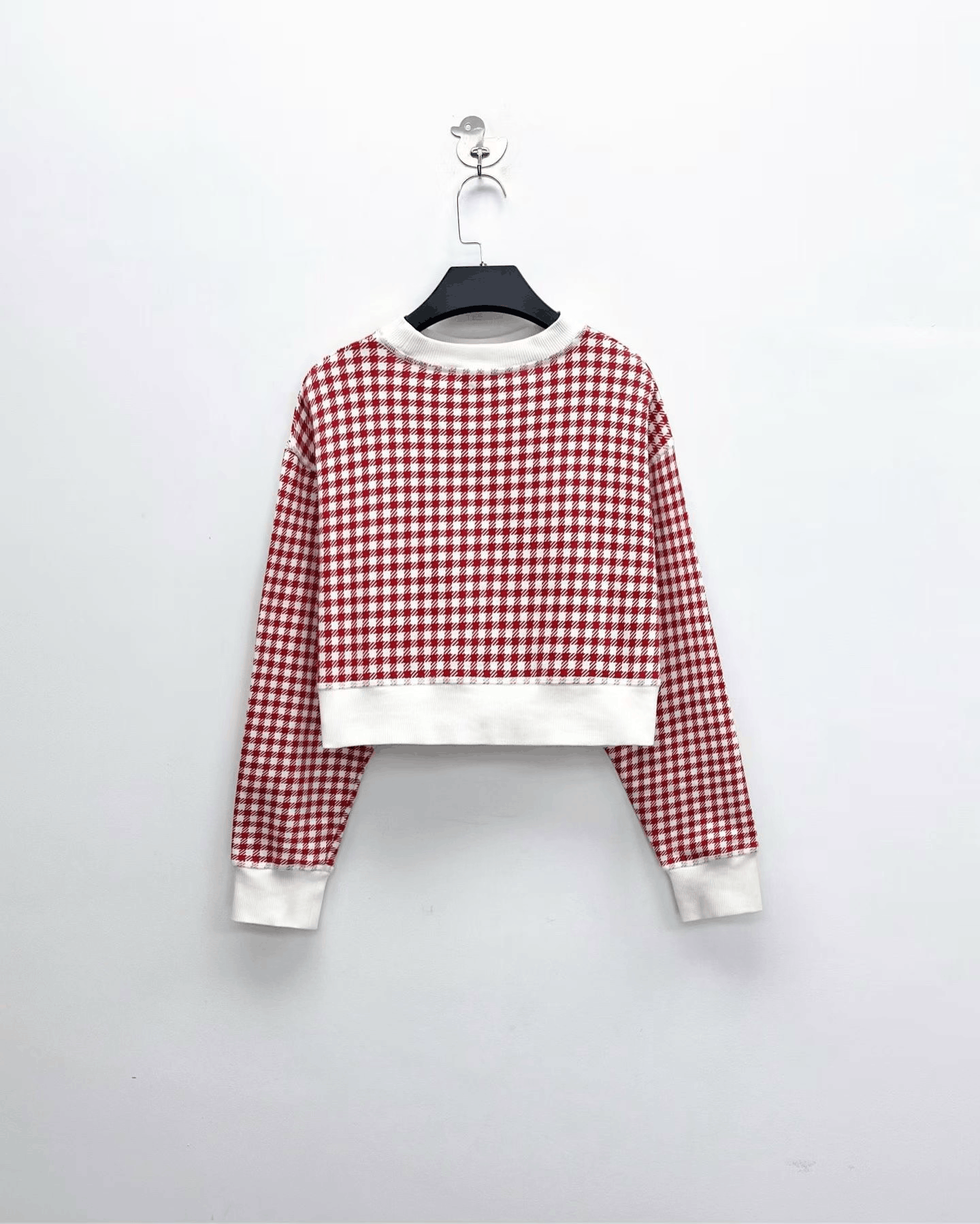 Miu Miu Miu Miu White Red Houndstooth Logo Sweatshirt Size S / US 4 / IT 40 - 2 Thumbnail