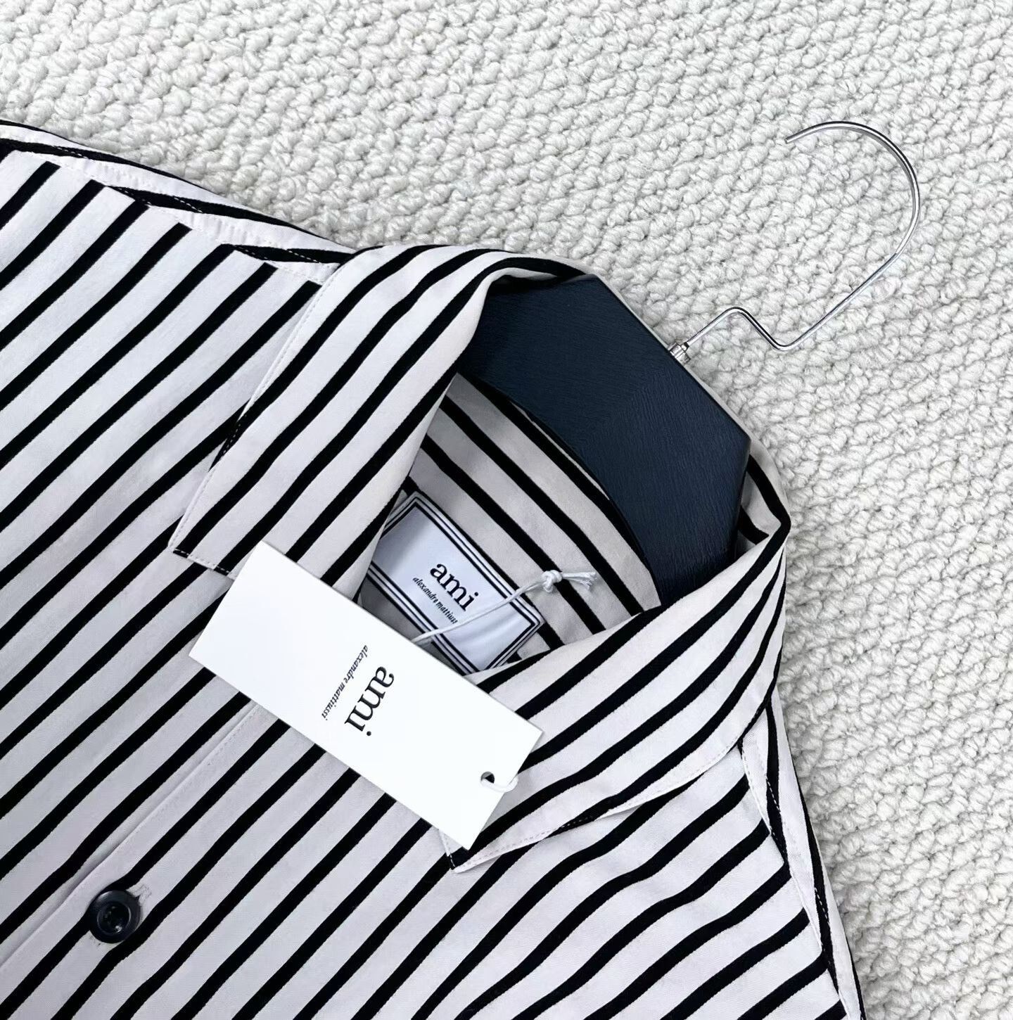 AMI Ami Black White Stripe Short-Sleeve Shirt Jacket Size US M / EU 48-50 / 2 - 3 Thumbnail