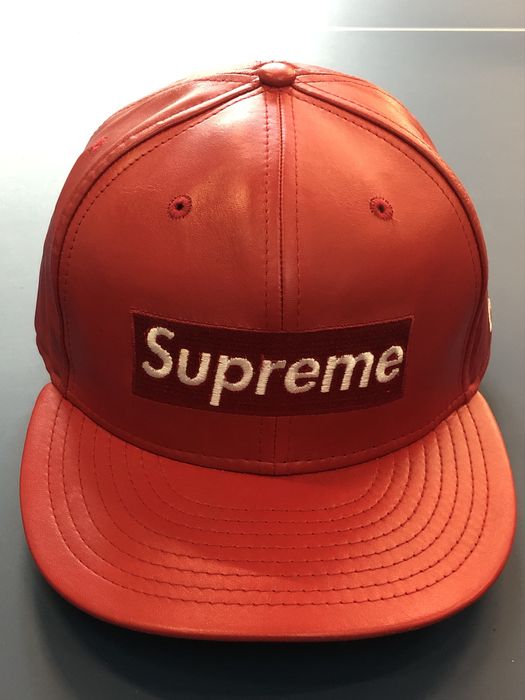 Supreme Supreme New Era RED Leather Visor Fitted Cap (WITH