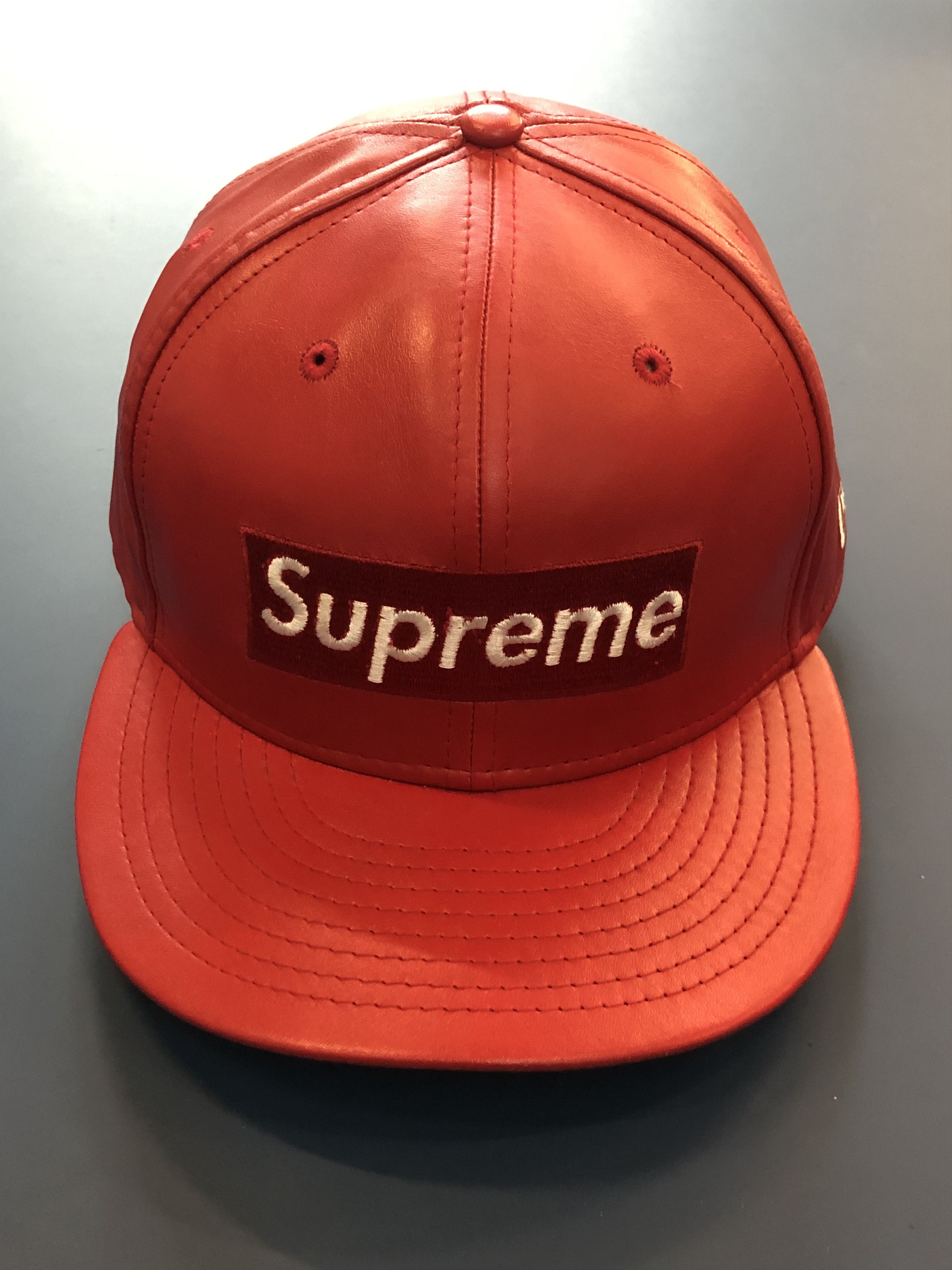 Supreme Supreme New Era RED Leather Visor Fitted Cap (WITH