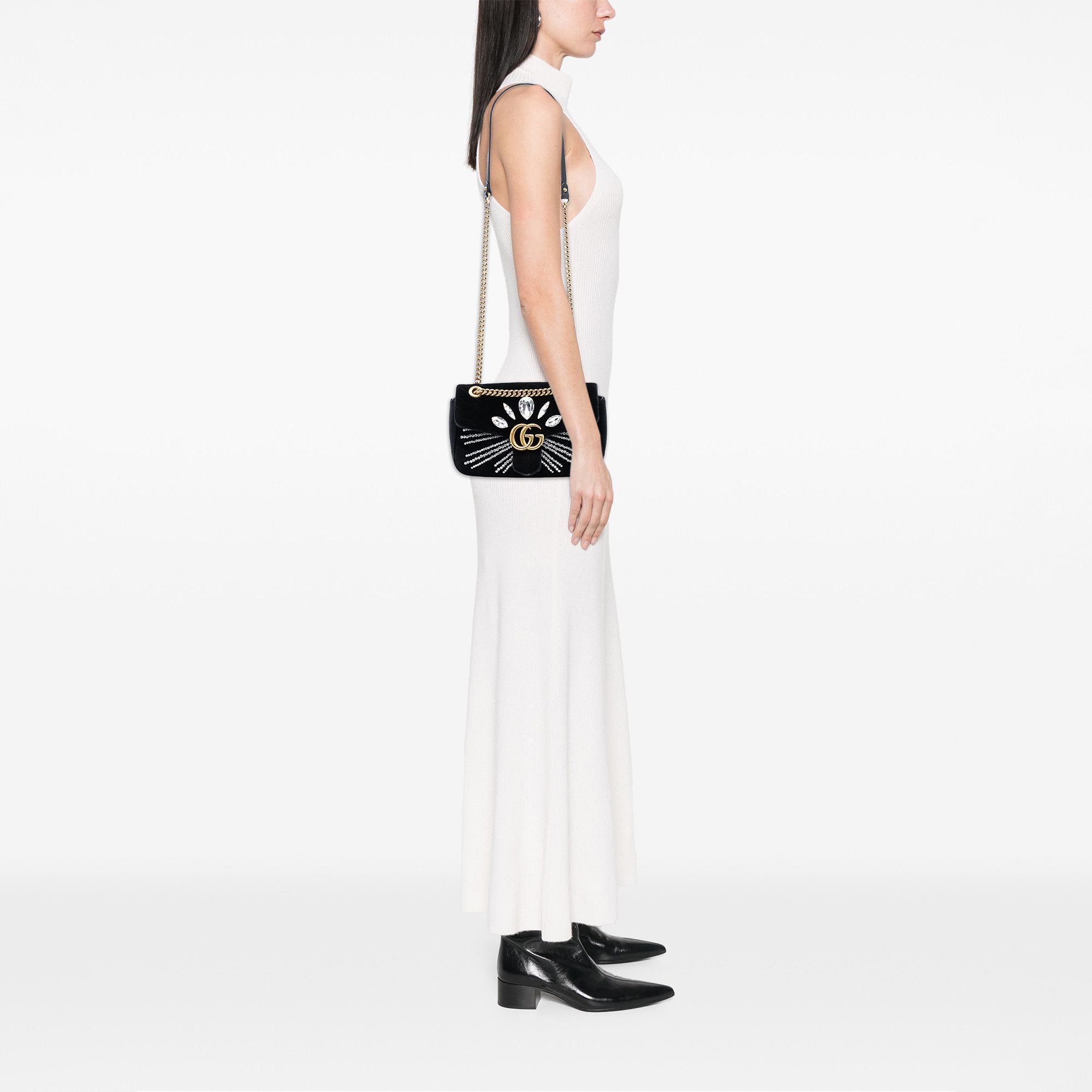 Gucci Gucci Medium GG Marmont Matelasse Velvet Crystal Embellished Shoulder Bag Size ONE SIZE - 7 Thumbnail