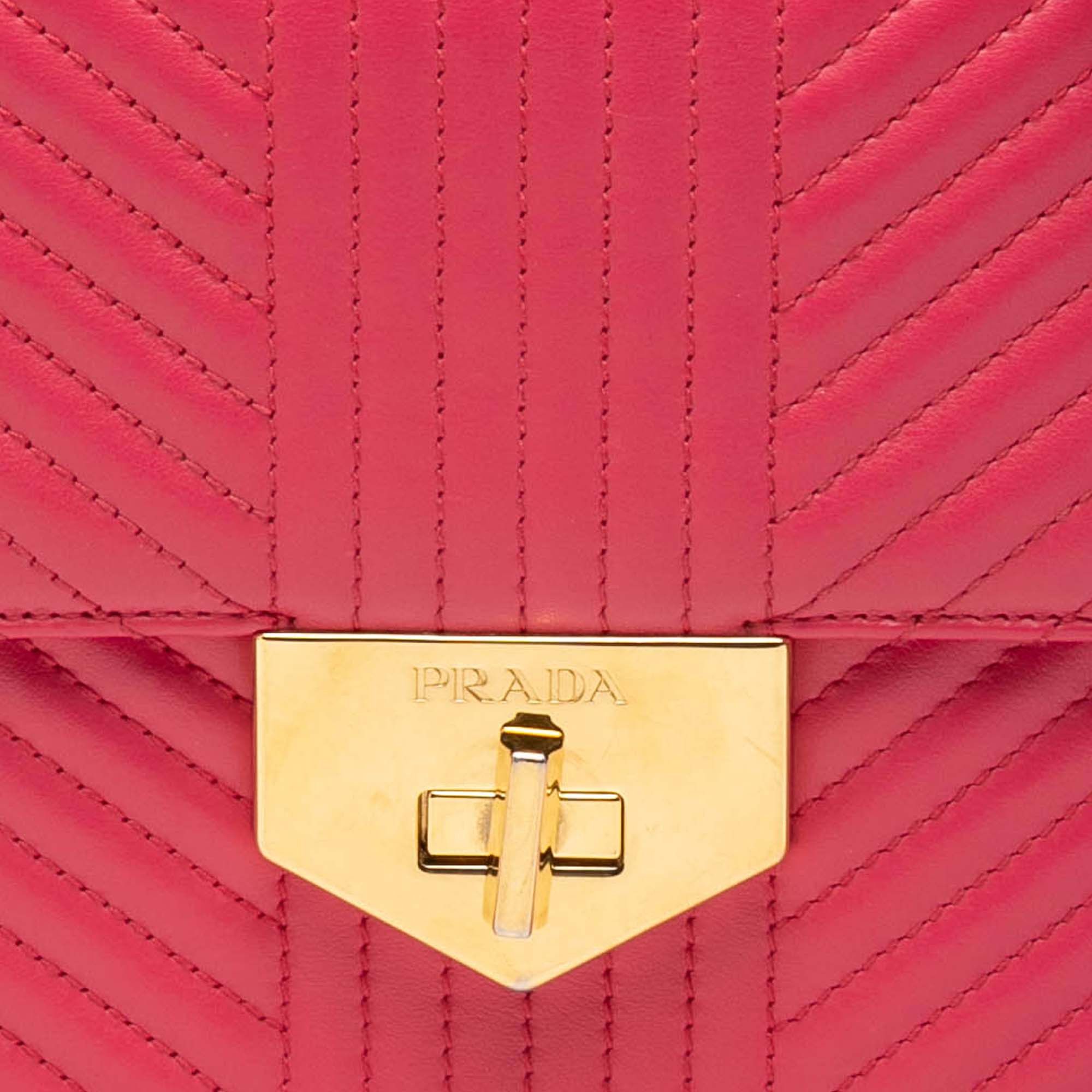 Prada Soft Calf Chevron Impunture Turn Lock Chain Crossbody Size ONE SIZE - 6 Thumbnail
