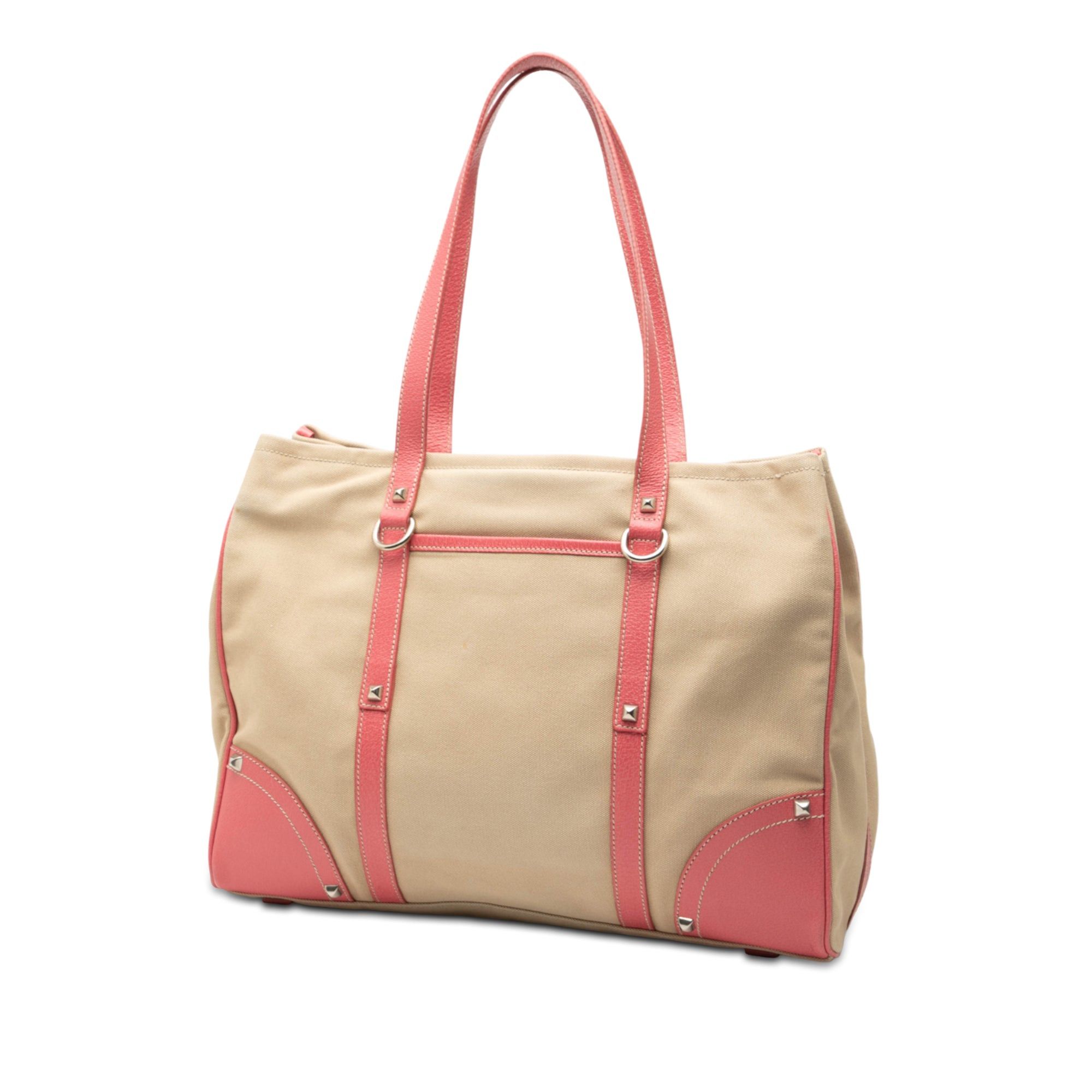 Prada Studded Leather Trimmed Canvas Front Pocket Tote Size ONE SIZE - 2 Thumbnail
