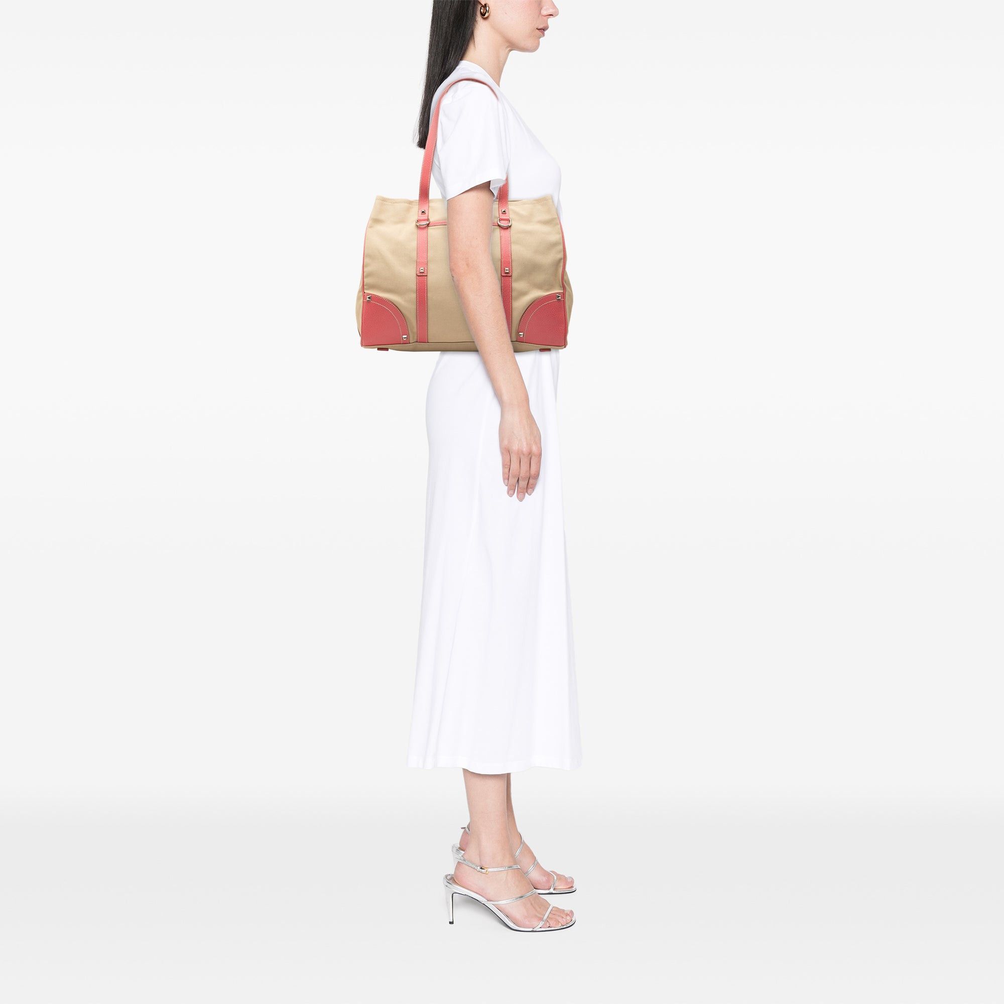 Prada Studded Leather Trimmed Canvas Front Pocket Tote Size ONE SIZE - 6 Thumbnail