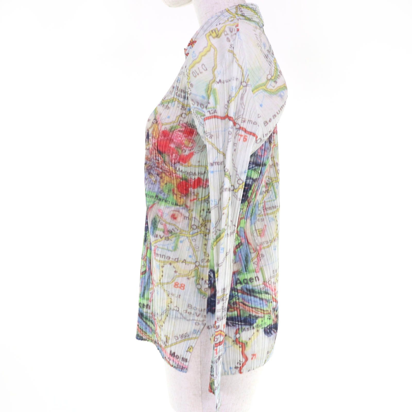 Issey Miyake Issey Miyake PLEATS PLEASE Paris Map Pattern Polyester Long Sleeve Shirt Textile Tops PP51-JJ803 DUTY FREE for USA Size ONE SIZE - 2 Thumbnail