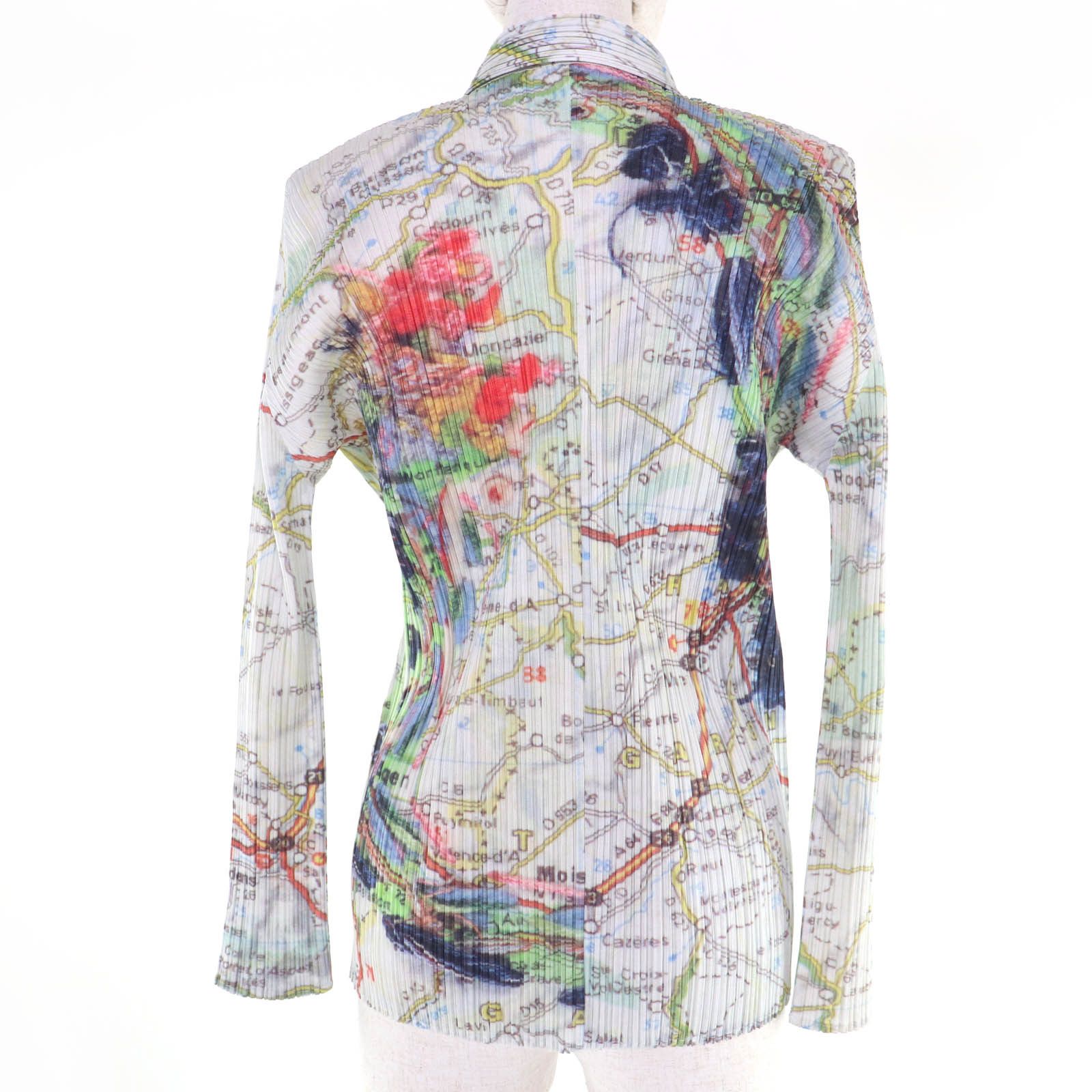 Issey Miyake Issey Miyake PLEATS PLEASE Paris Map Pattern Polyester Long Sleeve Shirt Textile Tops PP51-JJ803 DUTY FREE for USA Size ONE SIZE - 3 Thumbnail