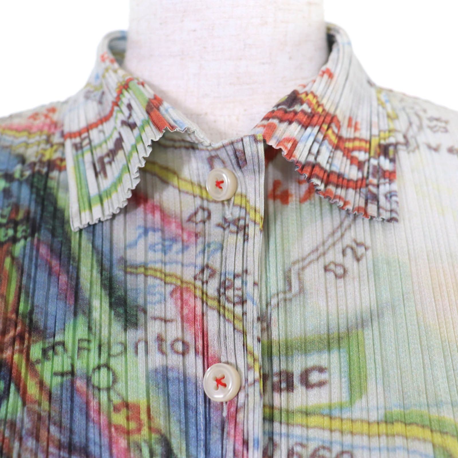 Issey Miyake Issey Miyake PLEATS PLEASE Paris Map Pattern Polyester Long Sleeve Shirt Textile Tops PP51-JJ803 DUTY FREE for USA Size ONE SIZE - 4 Thumbnail
