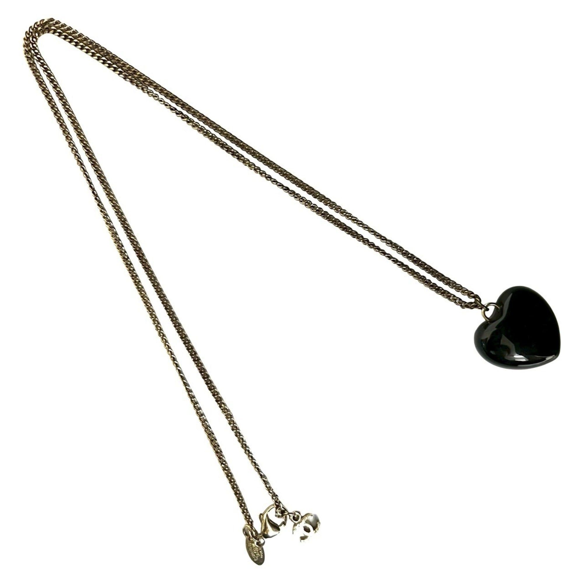 Chanel CHANEL Coco Mark Heart Motif Plastic Rhinestone GP Necklace, Black, 02800 Size ONE SIZE - 5 Thumbnail