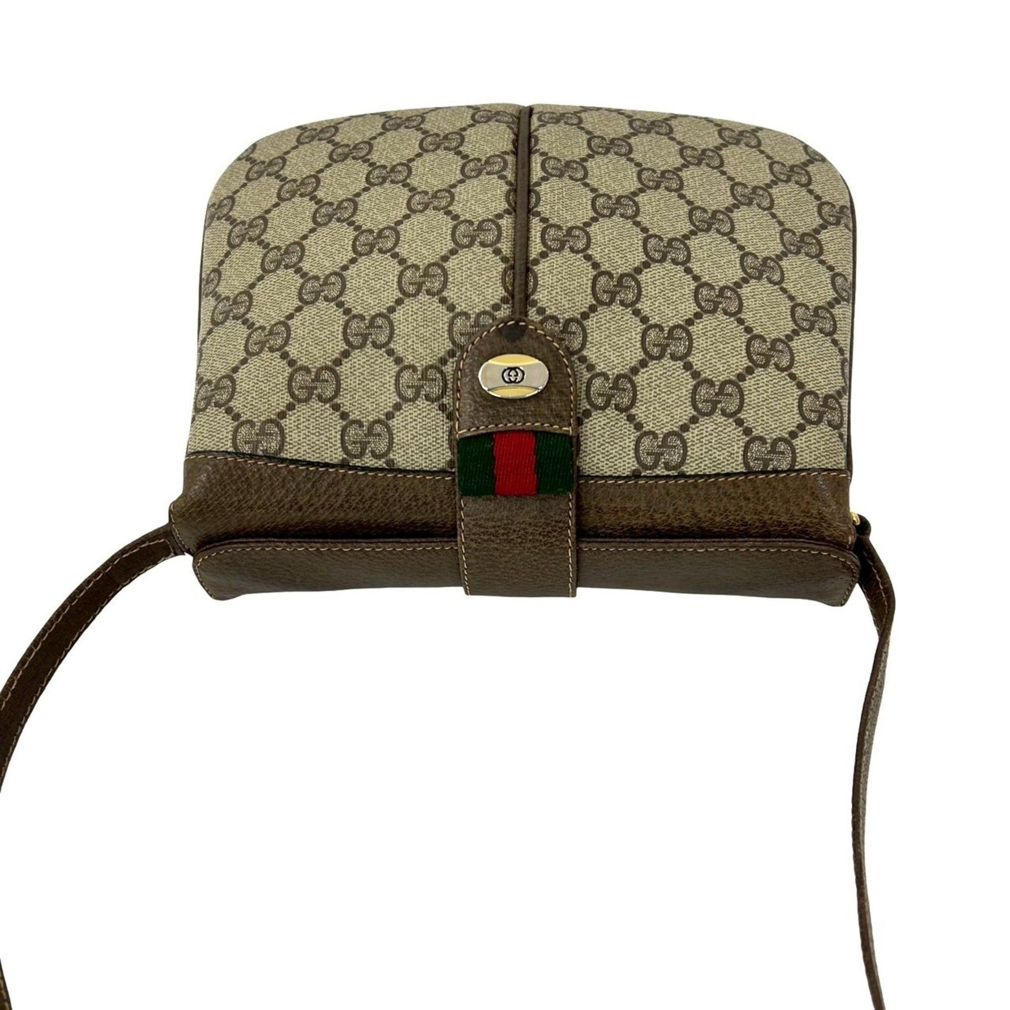 GUCCI Old Gucci Sherry Line GG Leather Mini Shoulder Bag Brown 724-7