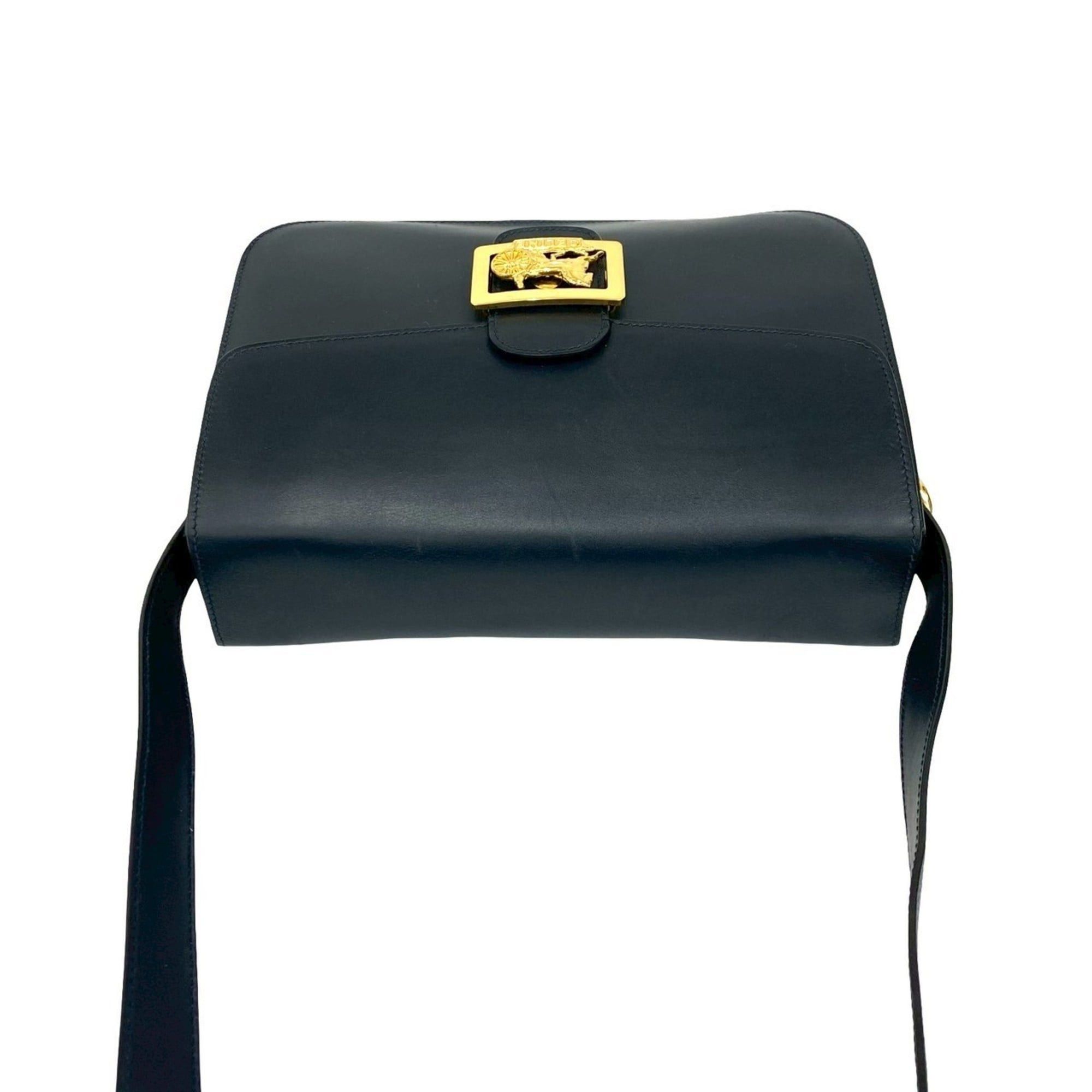 Celine CELINE Carriage Hardware Calf Leather Shoulder Bag/Pochette/Sacoche in Navy Blue 26169 Size ONE SIZE - 4 Thumbnail