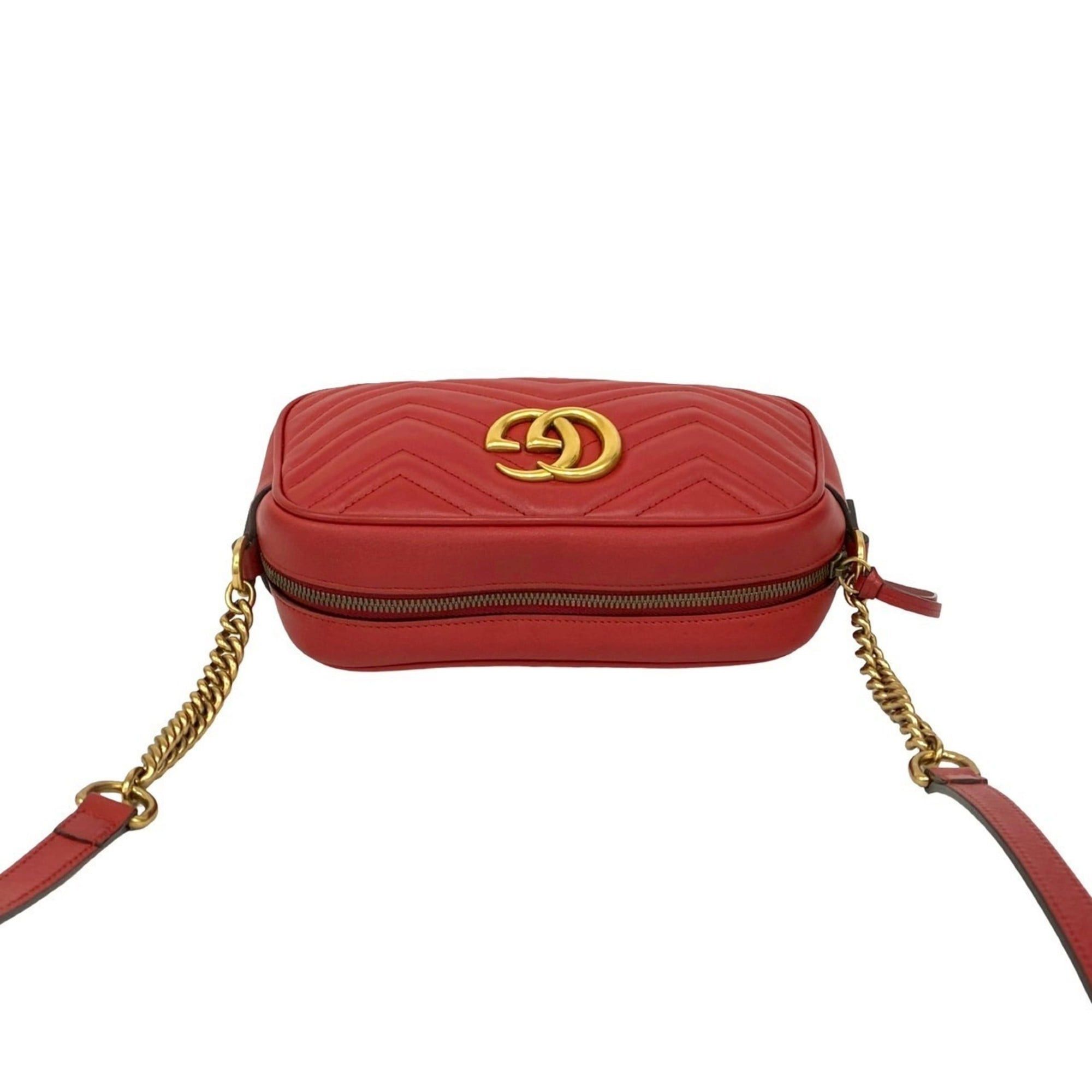 Gucci GUCCI GG Marmont Quilted Leather Mini Chain Shoulder Bag/Pochette/Sacoche in Red 18327 Size ONE SIZE - 4 Thumbnail