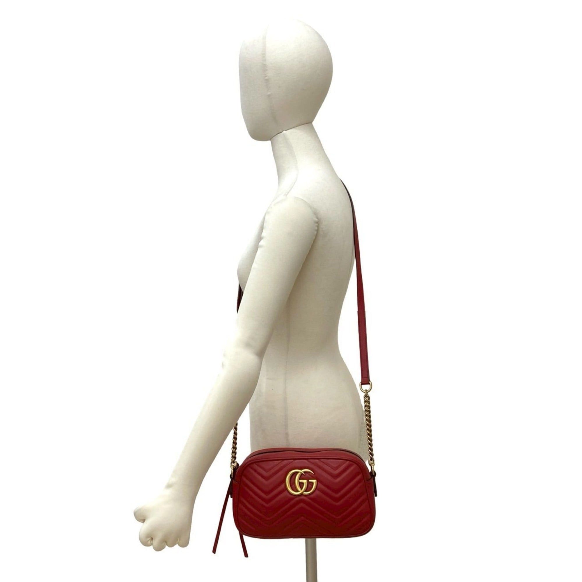 Gucci GUCCI GG Marmont Quilted Leather Mini Chain Shoulder Bag/Pochette/Sacoche in Red 18327 Size ONE SIZE - 2 Thumbnail