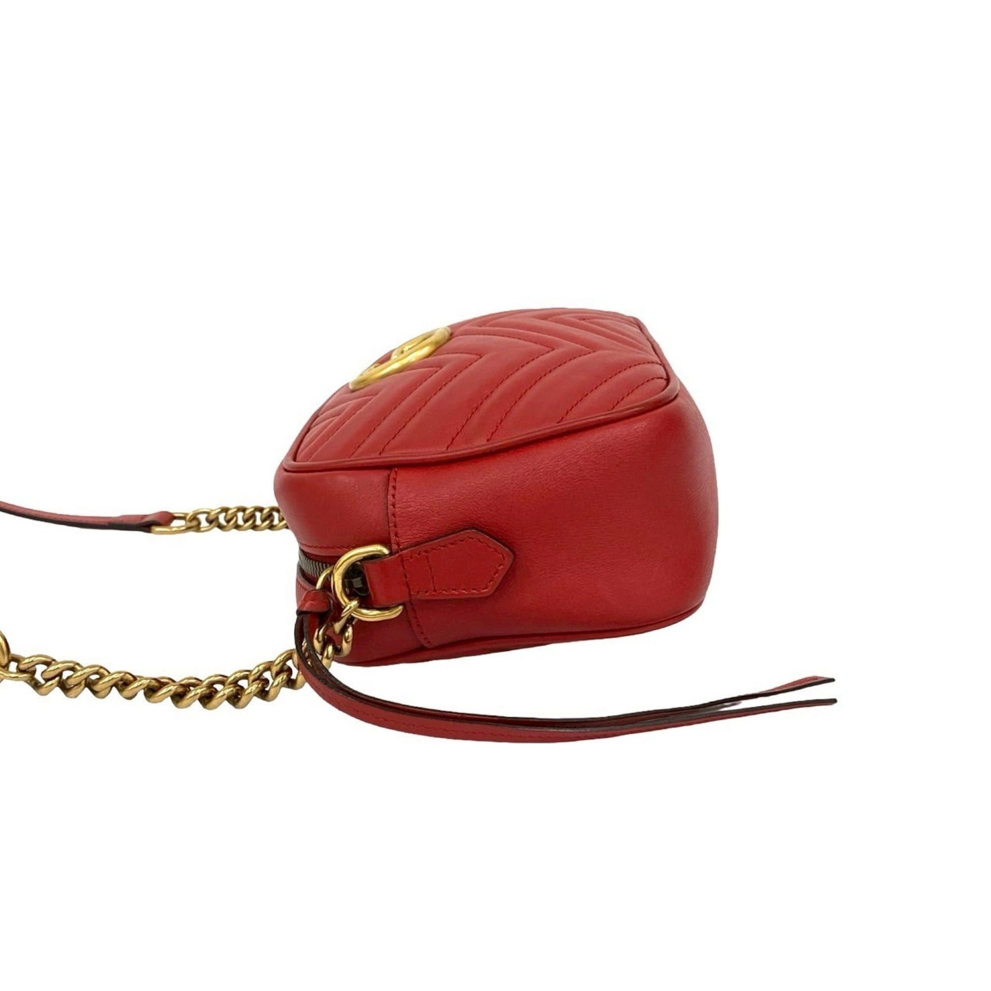 Gucci GUCCI GG Marmont Quilted Leather Mini Chain Shoulder Bag/Pochette/Sacoche in Red 18327 Size ONE SIZE - 5 Thumbnail