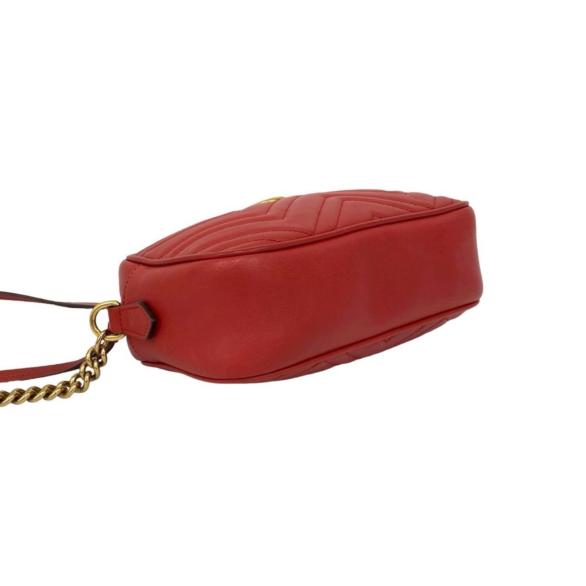 Gucci GUCCI GG Marmont Quilted Leather Mini Chain Shoulder Bag/Pochette/Sacoche in Red 18327 Size ONE SIZE - 7 Thumbnail