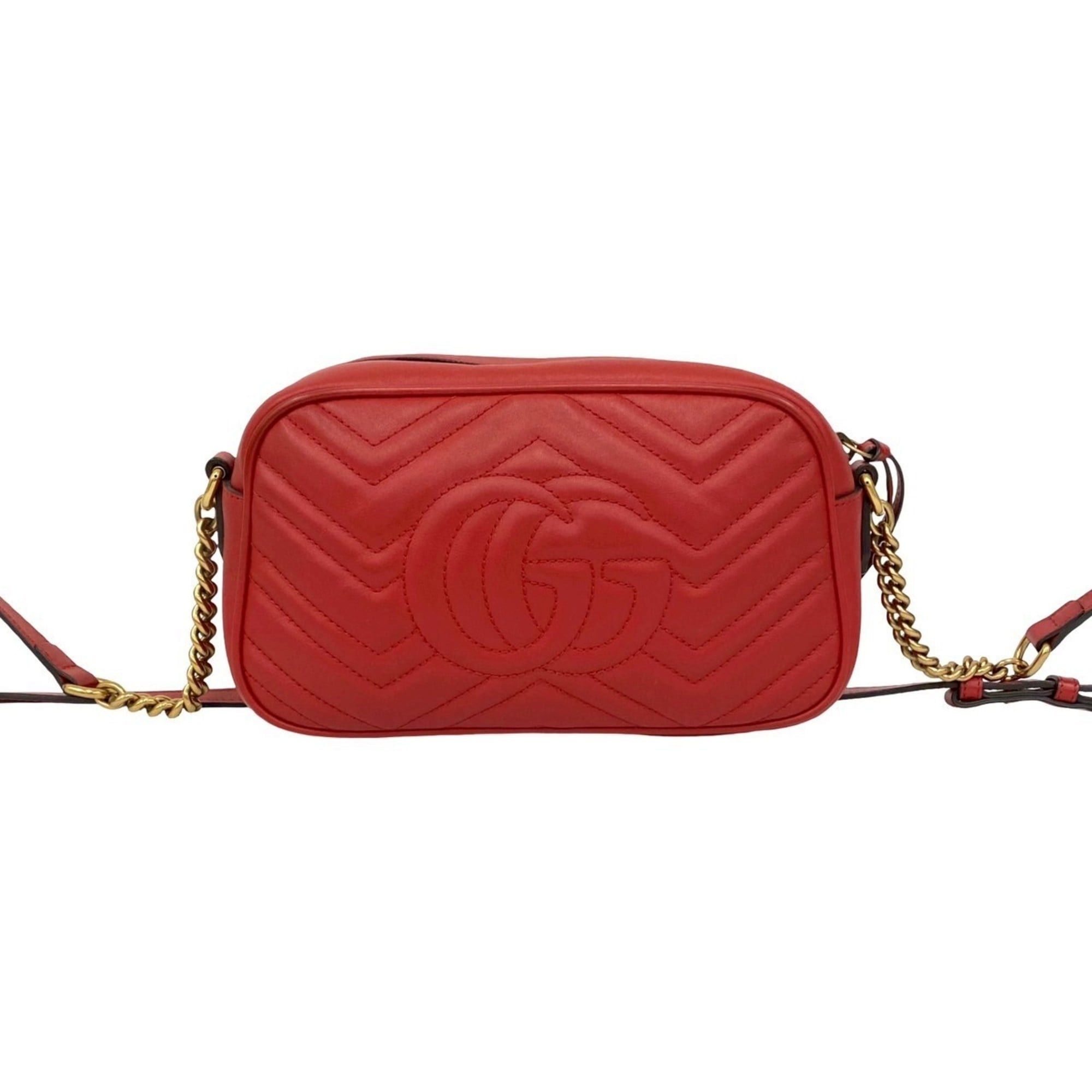 Gucci GUCCI GG Marmont Quilted Leather Mini Chain Shoulder Bag/Pochette/Sacoche in Red 18327 Size ONE SIZE - 3 Thumbnail