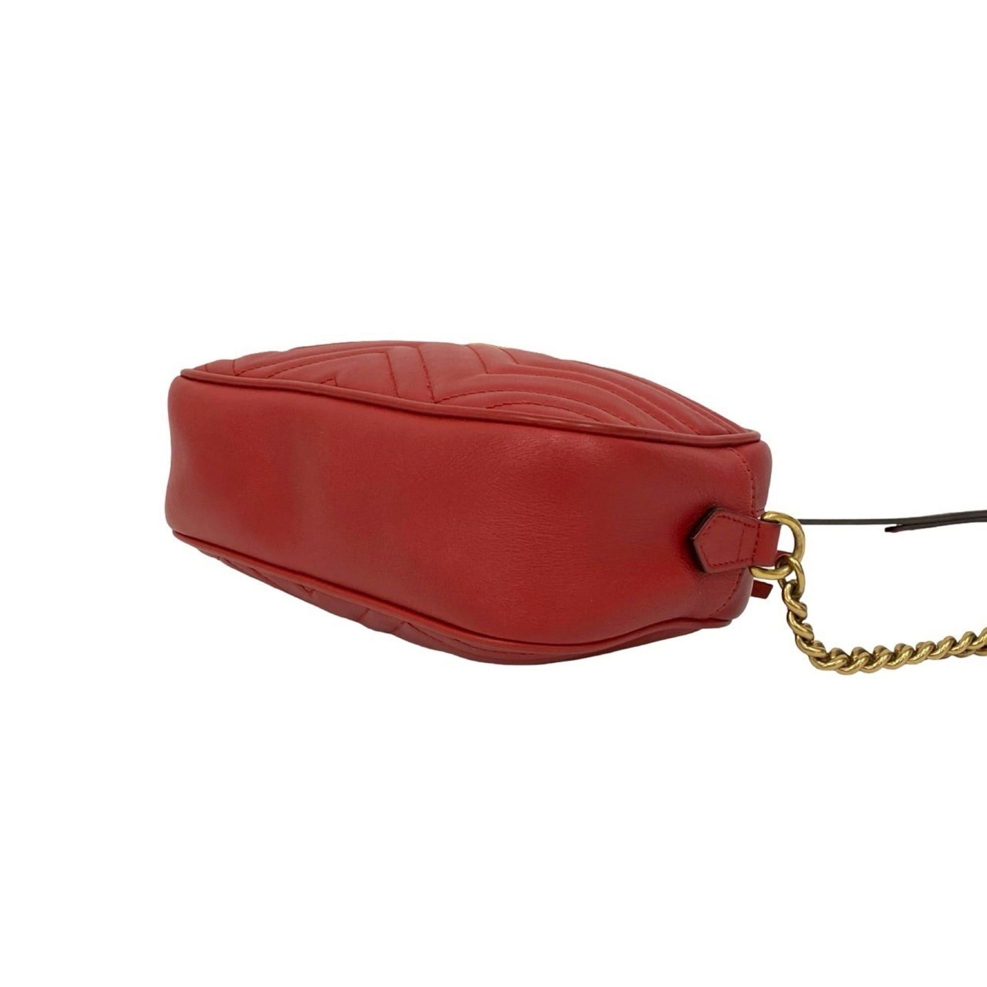 Gucci GUCCI GG Marmont Quilted Leather Mini Chain Shoulder Bag/Pochette/Sacoche in Red 18327 Size ONE SIZE - 8 Thumbnail