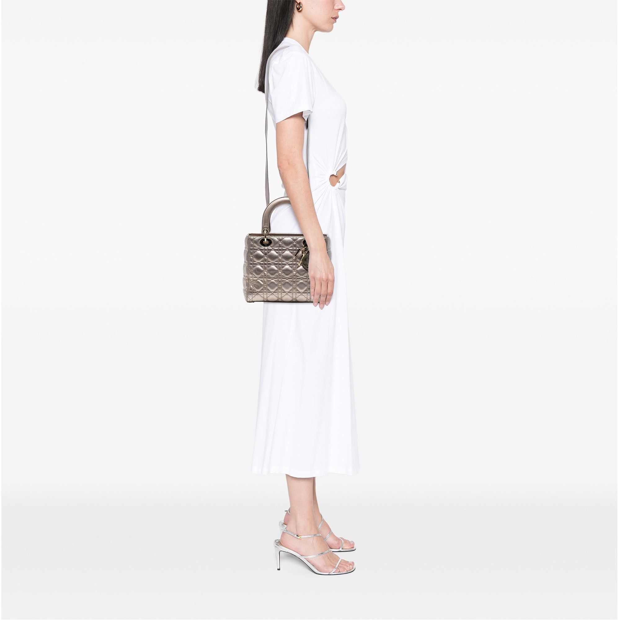 Dior Medium Metallic Lambskin Cannage Lady Dior Size ONE SIZE - 7 Thumbnail