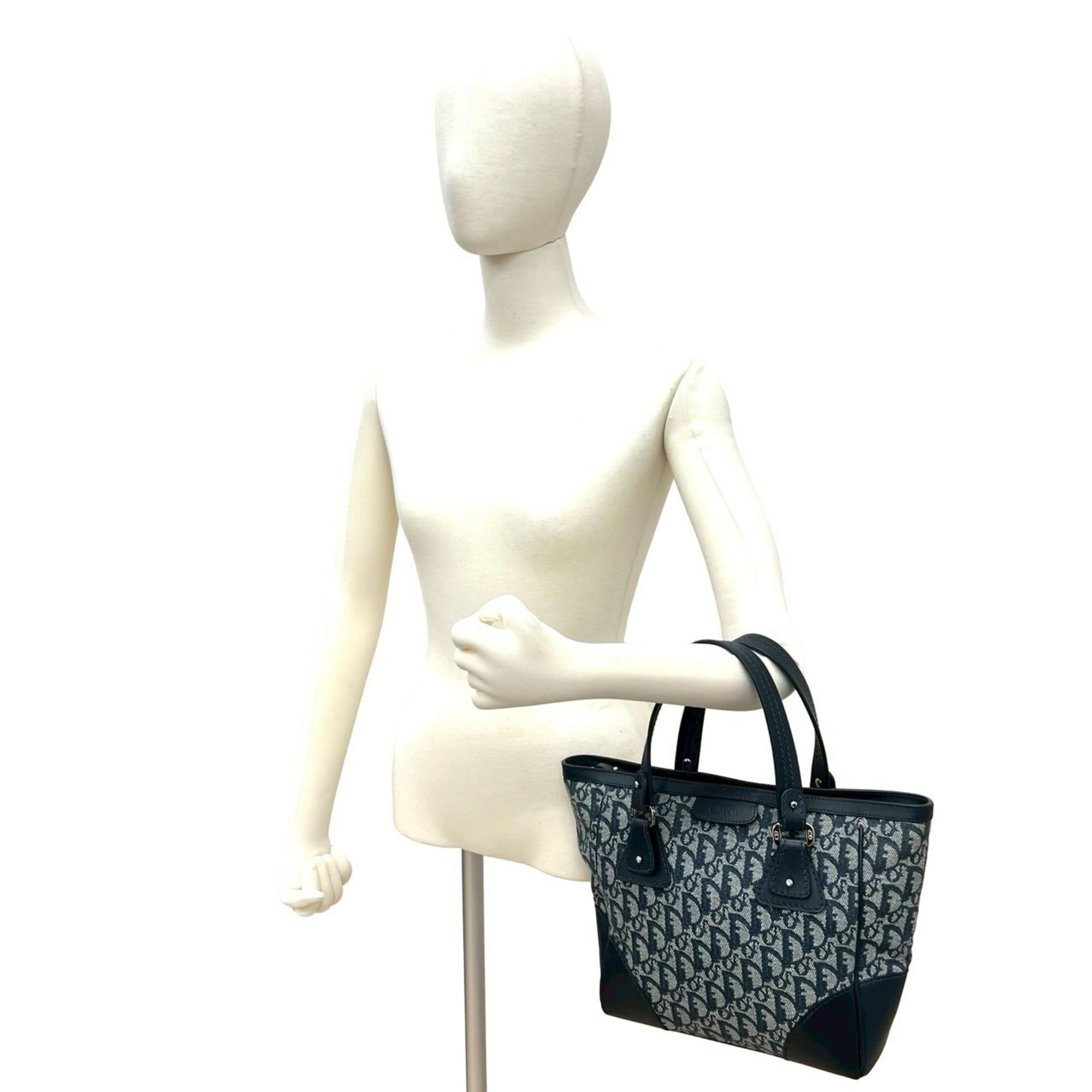 Dior Christian Dior Trotter CD Canvas and Leather Handbag Mini Tote Bag Navy 38971 Size ONE SIZE - 2 Thumbnail