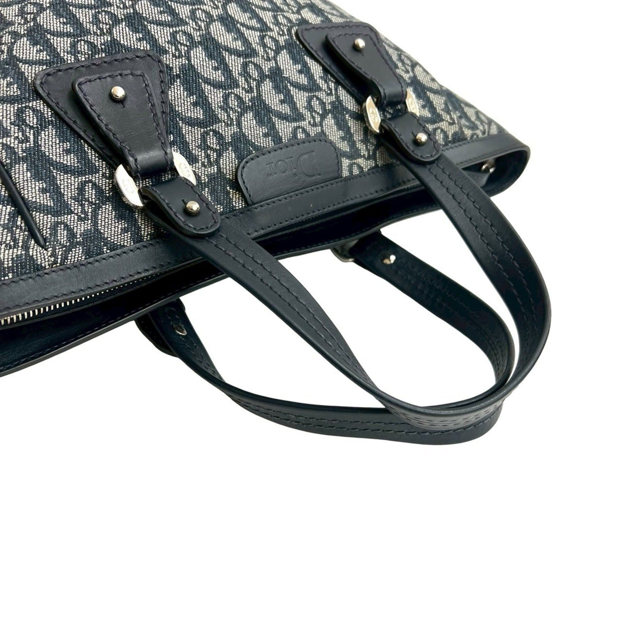 Dior Christian Dior Trotter CD Canvas and Leather Handbag Mini Tote Bag Navy 38971 Size ONE SIZE - 4 Thumbnail