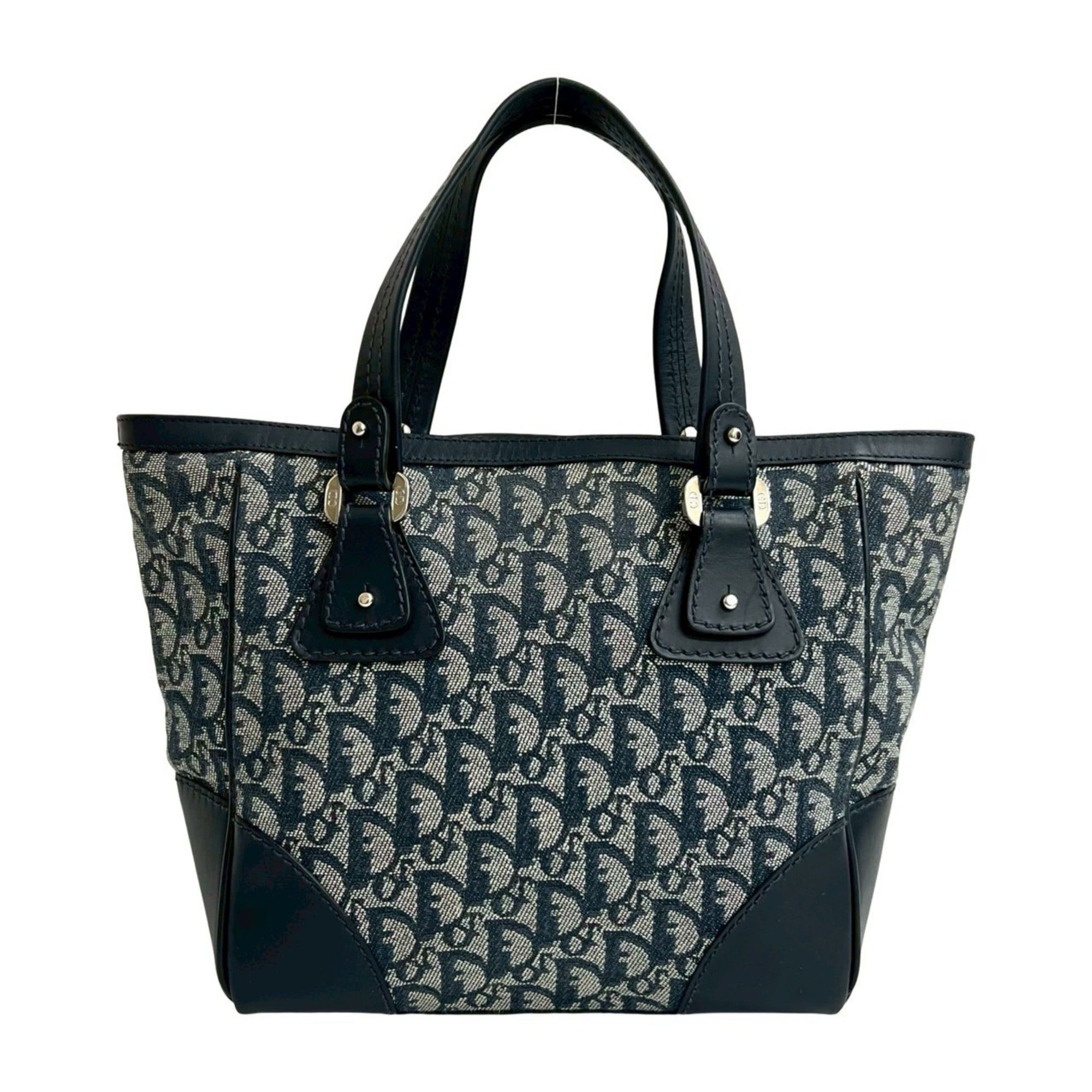 Dior Christian Dior Trotter CD Canvas and Leather Handbag Mini Tote Bag Navy 38971 Size ONE SIZE - 3 Thumbnail