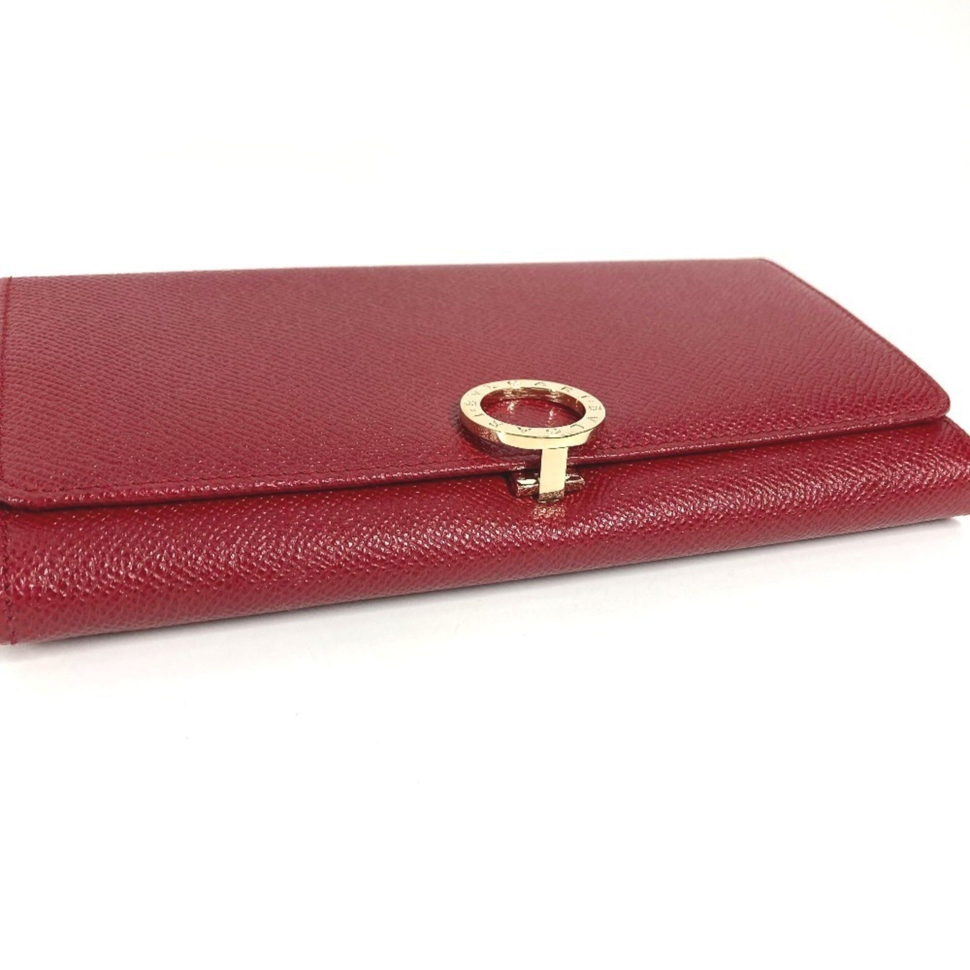 Bvlgari BVLGARI Logo Clip Bifold Flap Long Wallet Leather Men's Women's Red Size ONE SIZE - 3 Thumbnail