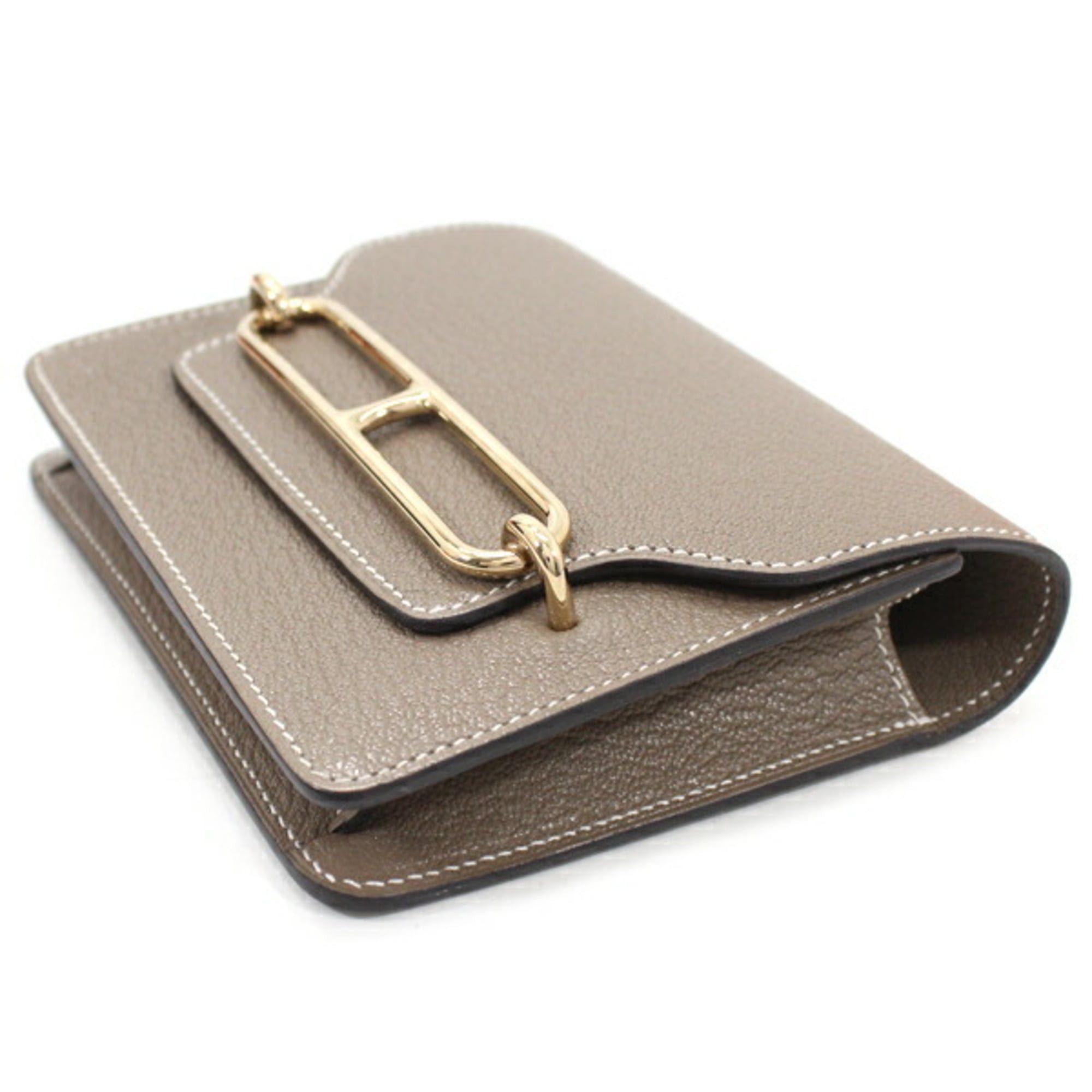 Hermes Hermes Hermès Lauris Wallet, Etoupe Chevre Mysore Leather Compact Wallet/Coin Case for Women, T6109 Size ONE SIZE - 3 Thumbnail