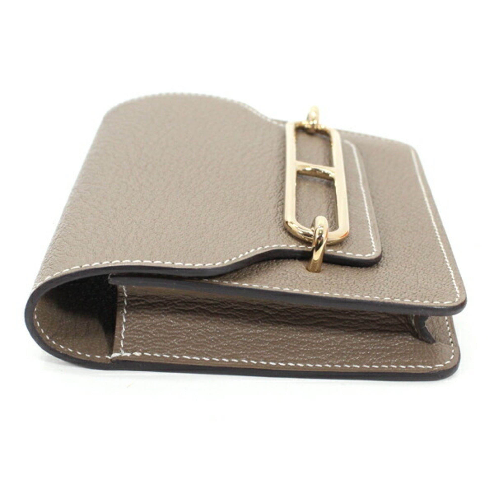 Hermes Hermes Hermès Lauris Wallet, Etoupe Chevre Mysore Leather Compact Wallet/Coin Case for Women, T6109 Size ONE SIZE - 5 Thumbnail